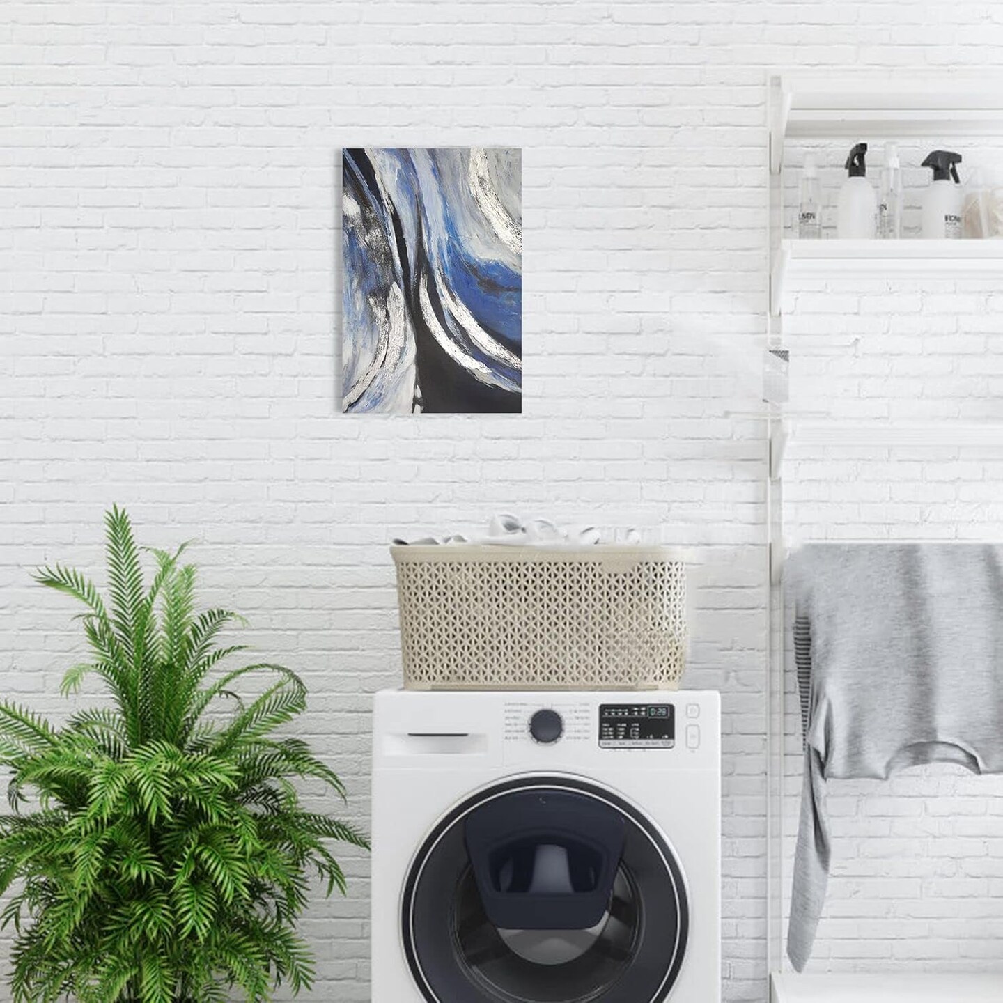 Blue Abstract Canvas Wall Art - Sea Wave Painting Textured Picture