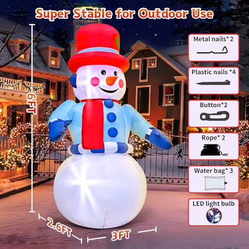 6 FT Christmas Inflatables Snowman Outdoor Yard Decorations Christmas Blow up Snow Man with LED Lights Red Hat Winter Outside Decor for Holiday Party Patio Garden Lawn Xmas Gifts