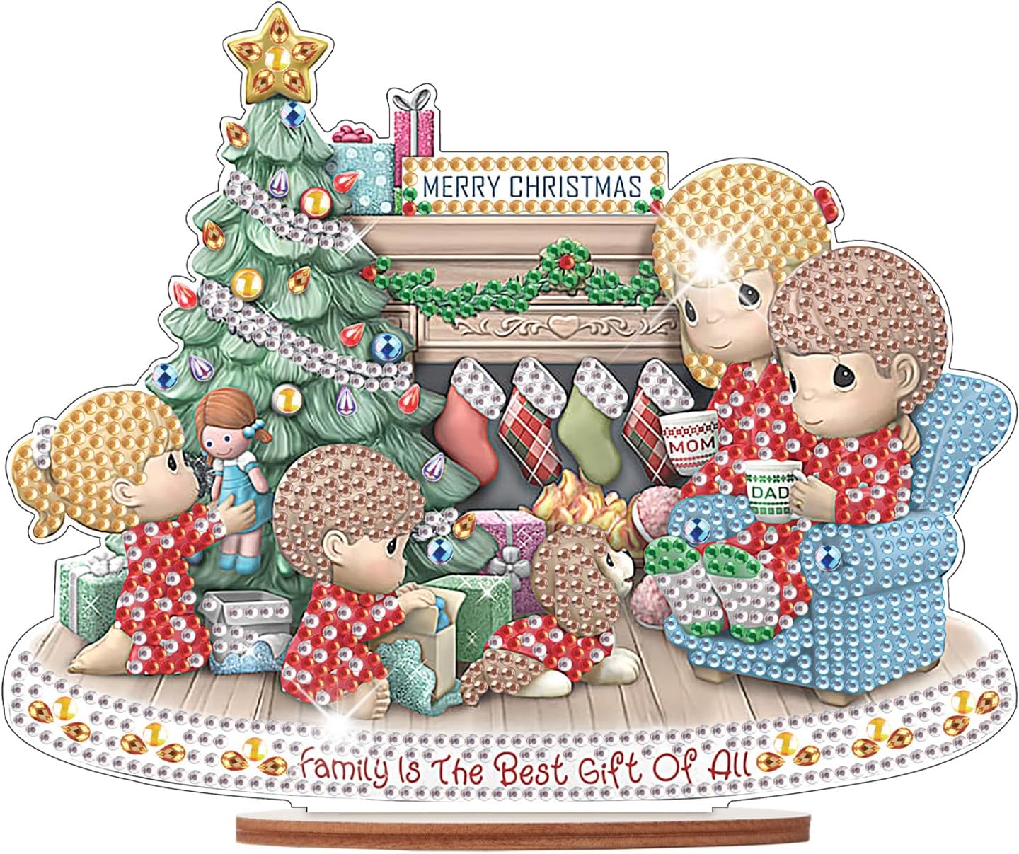 8x7" Tabletop Diamond Painting Kit - SA2084 Christmas Tree Family Decoration - 5D DIY Acrylic Gem Art Stand - Festive Holiday Desktop Ornament for Home & Office
