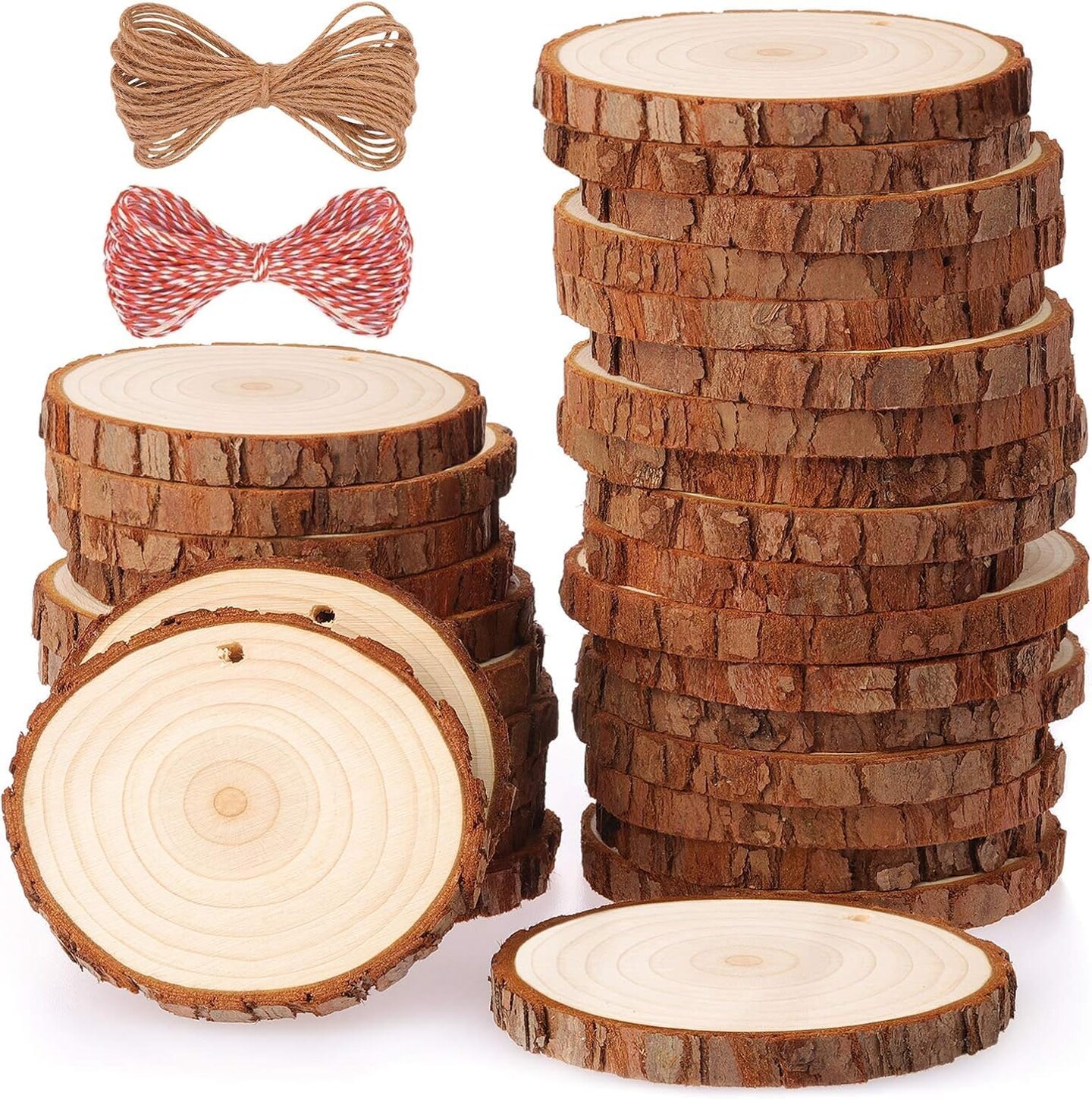 30-Pack Natural Wood Slices (2.4–2.8 Inches) – Unfinished Craft Wood Circles with Pre-Drilled Holes for DIY Projects, Arts & Crafts, and Christmas Ornaments