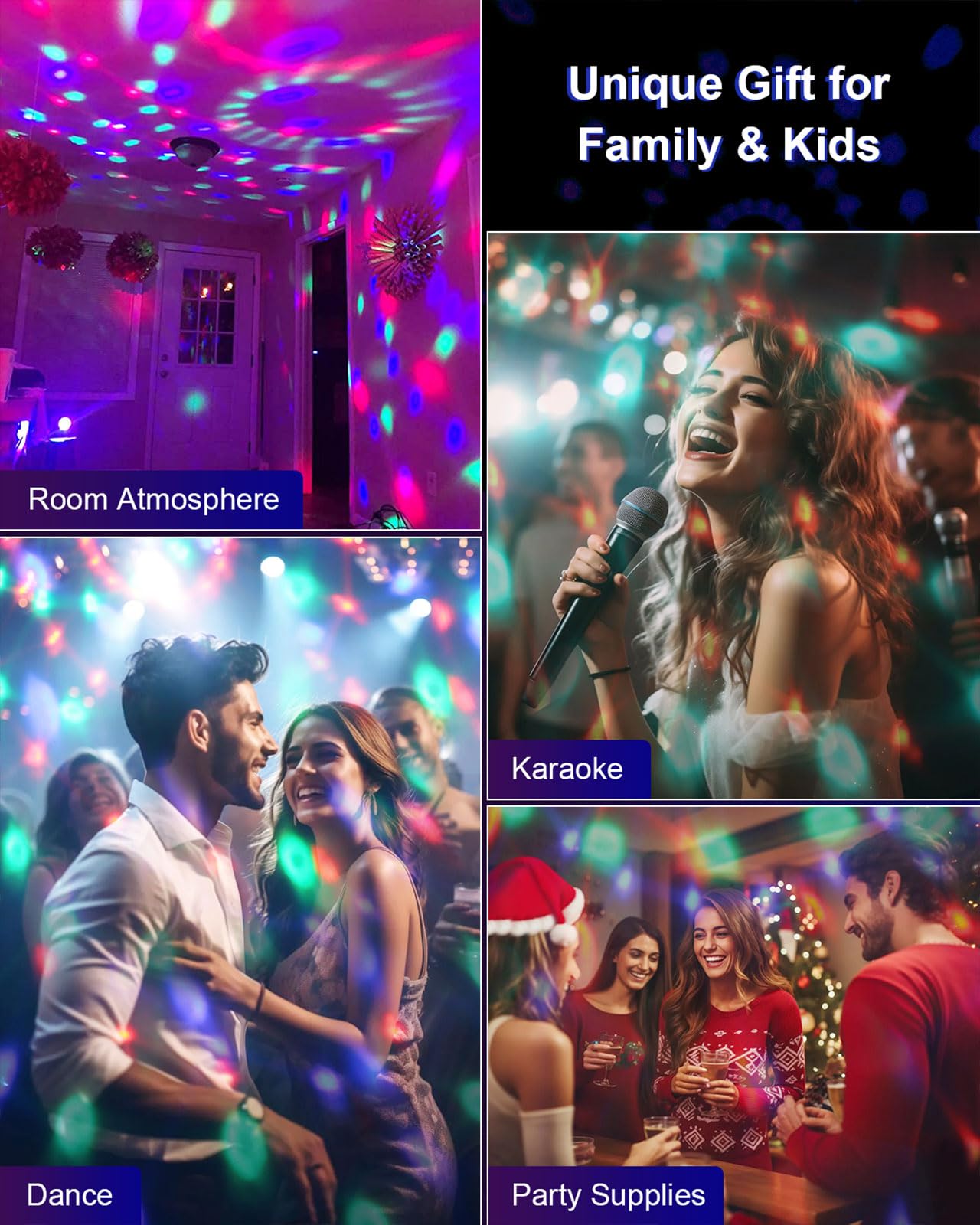 2-Pack Sound Activated Party Lights with Remote Control, Disco Ball Light, DJ Strobe Lamp for Home Room Dance Party Supplies White Elephant Gifts Birthday Christmas Halloween Party Decorations