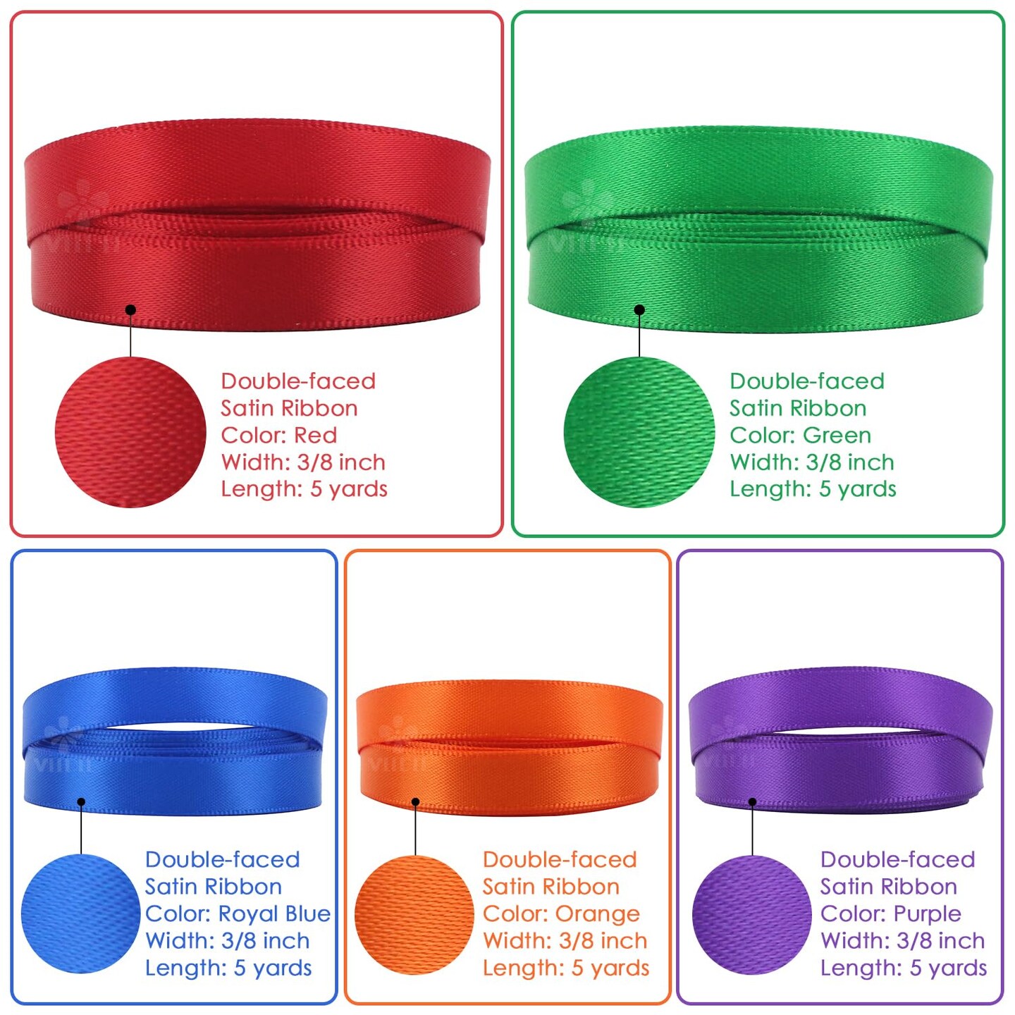 Rainbow Ribbon Solid Color Assortment 10 Colors Double Face Satin Ribbon for Gift Wrapping Happy Birthday Party Decorations, 3/8&#x22; X 5 Yard Each Total 50 Yds Per Package