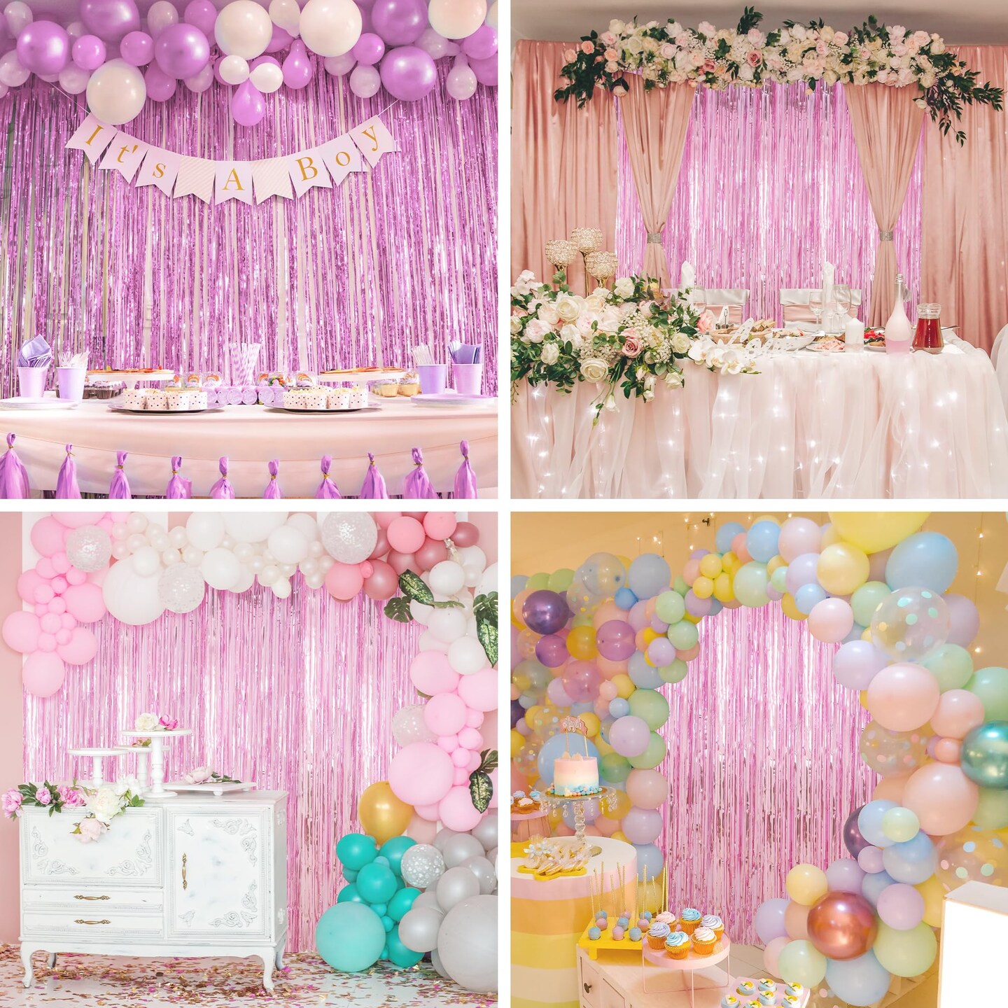 3 Pack 3.3 x 9.9 ft Pink Foil Fringe Glitter Curtains Party Decorations, Tinsel Backdrop for Parties, Door Streamers for Birthday, Photo Booth Backdrops, Party Decor
