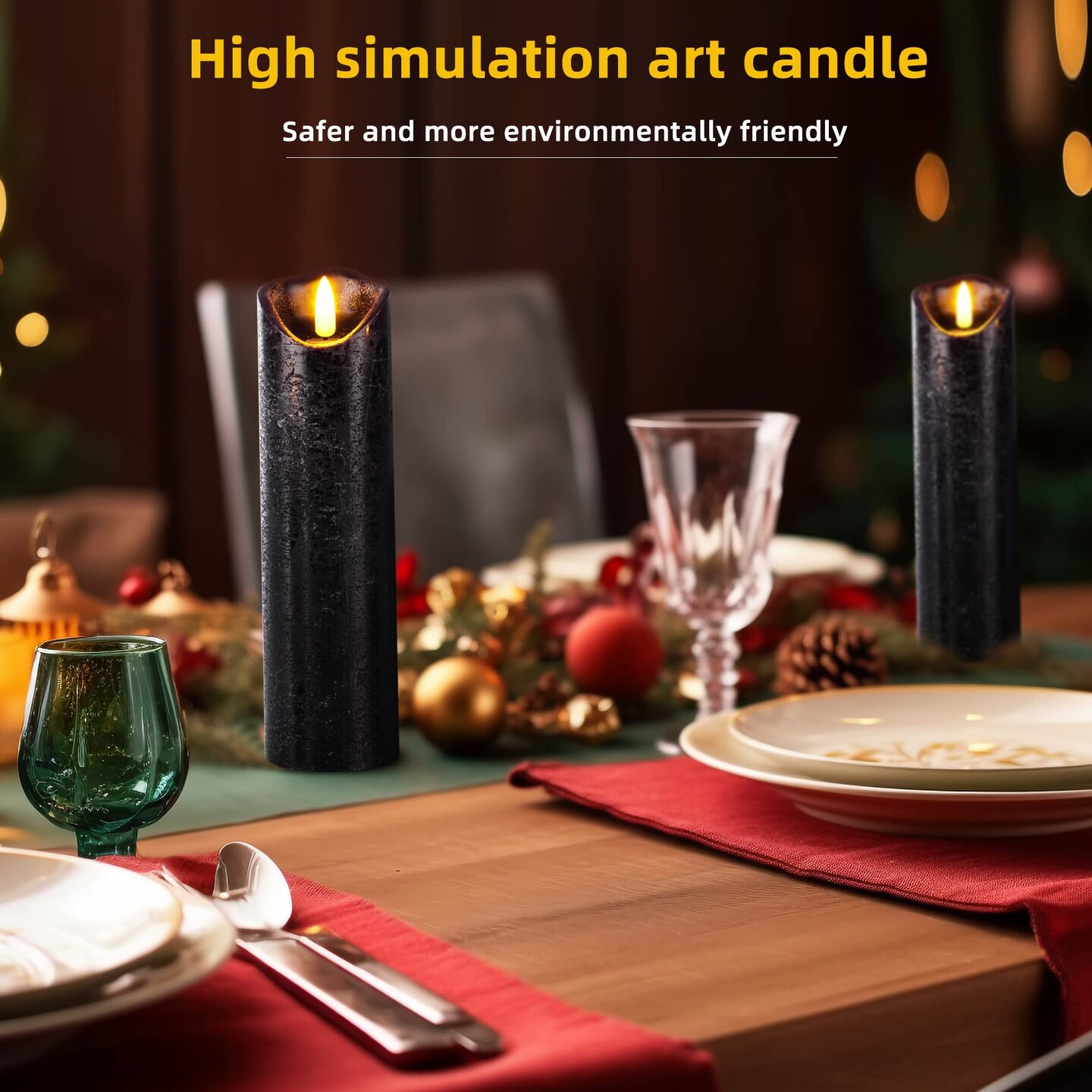 Set of 9 Black Regular Textured Flameless Candles Battery Operated LED Real Wax Flickering Electric Candles with Remote Control Timer for Wedding Birthday Halloween Christmas Decorations