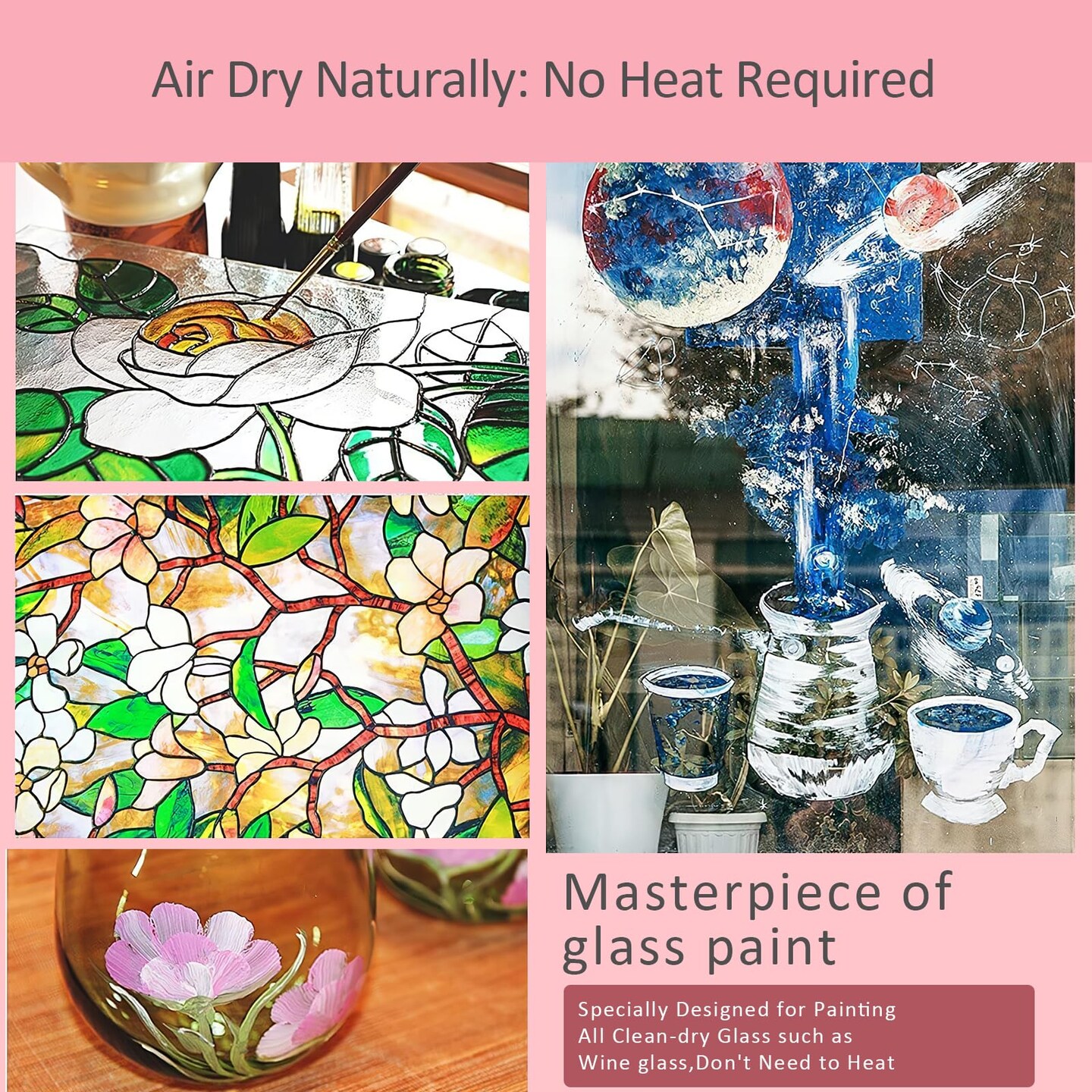 Stain Glass Paint Kit with 12 Colors, 3 Nylon Brushes, 1 Palette, Permanent Acrylic Enamel Painting Set to Create Translucent Arts on Transparent Wine Glasses, Enamel, Window and Glass