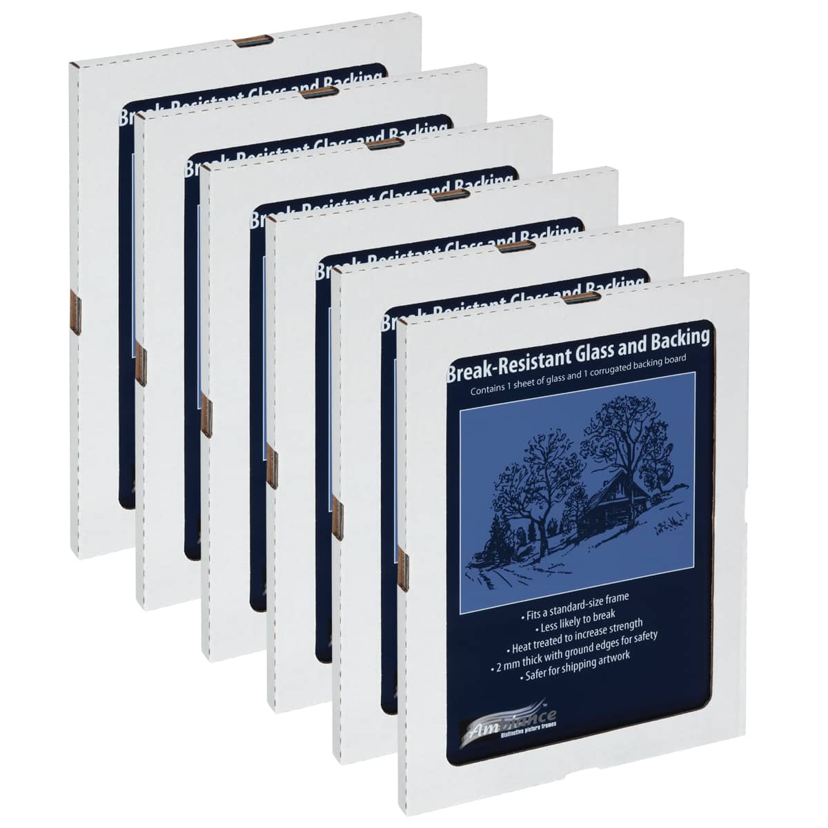 Ambiance Break-Resistant Picture Frame Glass and Backing, 9x12" Pack of 6, for Replacement or Empty Frames, 2mm Thick, Rounded Edges for Safe Handling, White Corrugated Cardboard