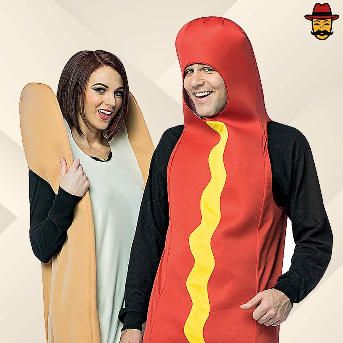 Hot Dog and Bun Couples Costume Set Funny Food Tunics Halloween Party Outfit