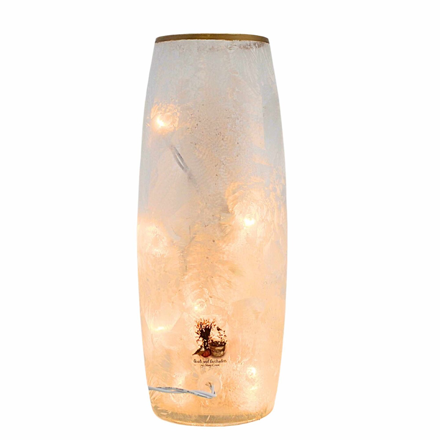 Stony Creek 12.0 Inch Quail Chickadees Lg Prelit Vase Thanksgiving Lighted Glass Accent , Thanksgiving Decor Autumn Fall