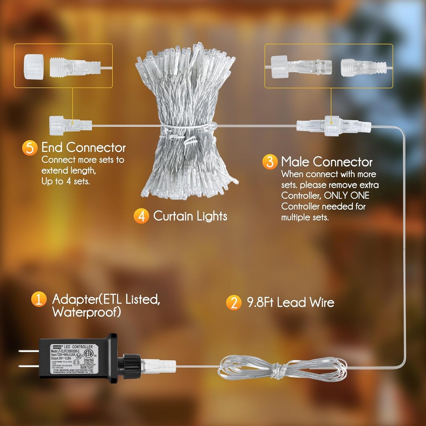 300 LED Curtain String Lights – 9.8x9.8FT Hanging Fairy Lights with Remote, 8 Modes, Timer, IP44 Waterproof, Silver Wire Window Lights for Bedroom, Wedding, Party, Christmas (Not Connectable)