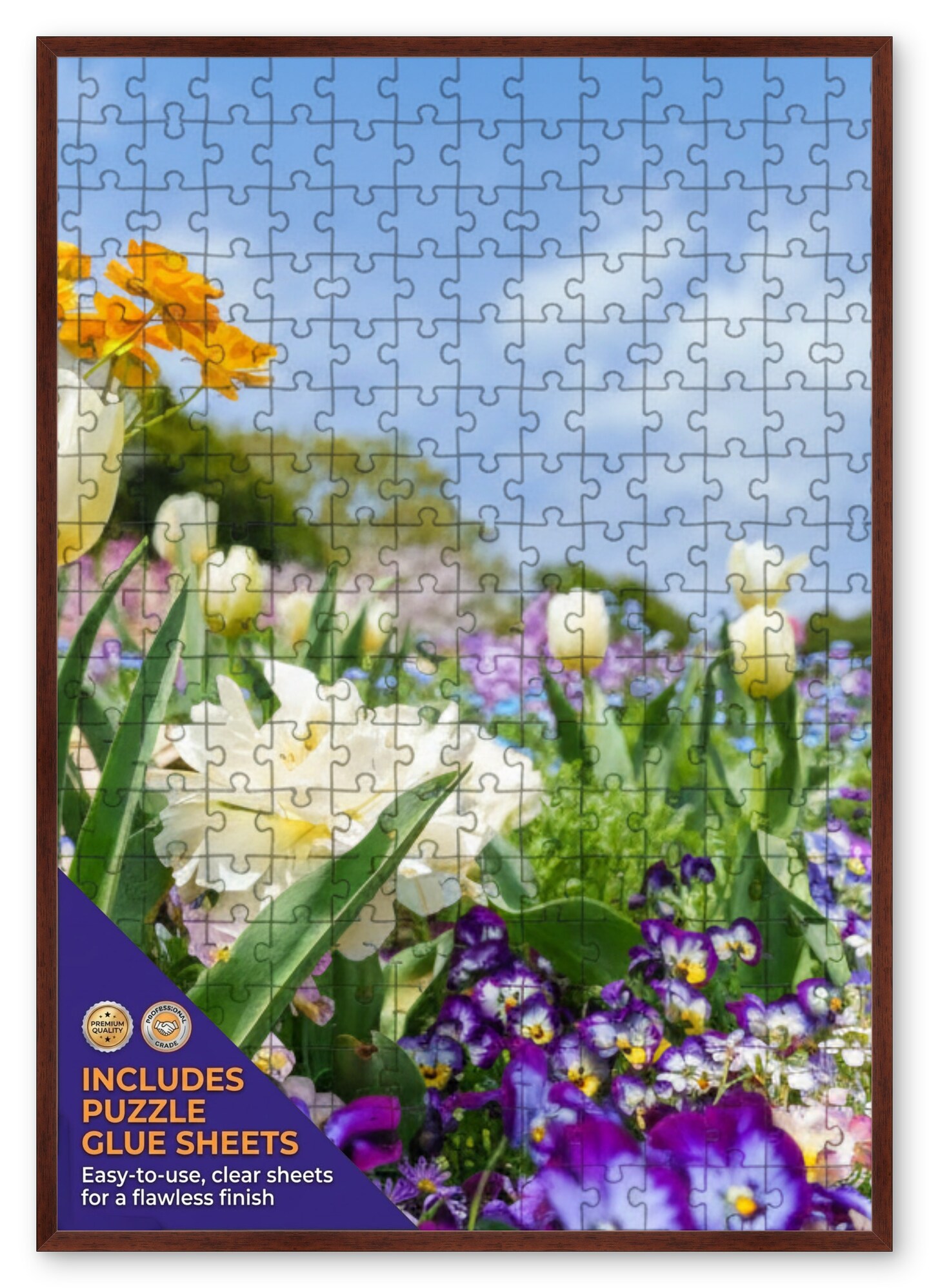 CustomPictureFrames.com Solid Wood Round Mat Puzzle Frame - Multiple Sizes - Black Precision-Cut Mat - Adhesive Preservation Sheets - Assembled in USA Made in the USA