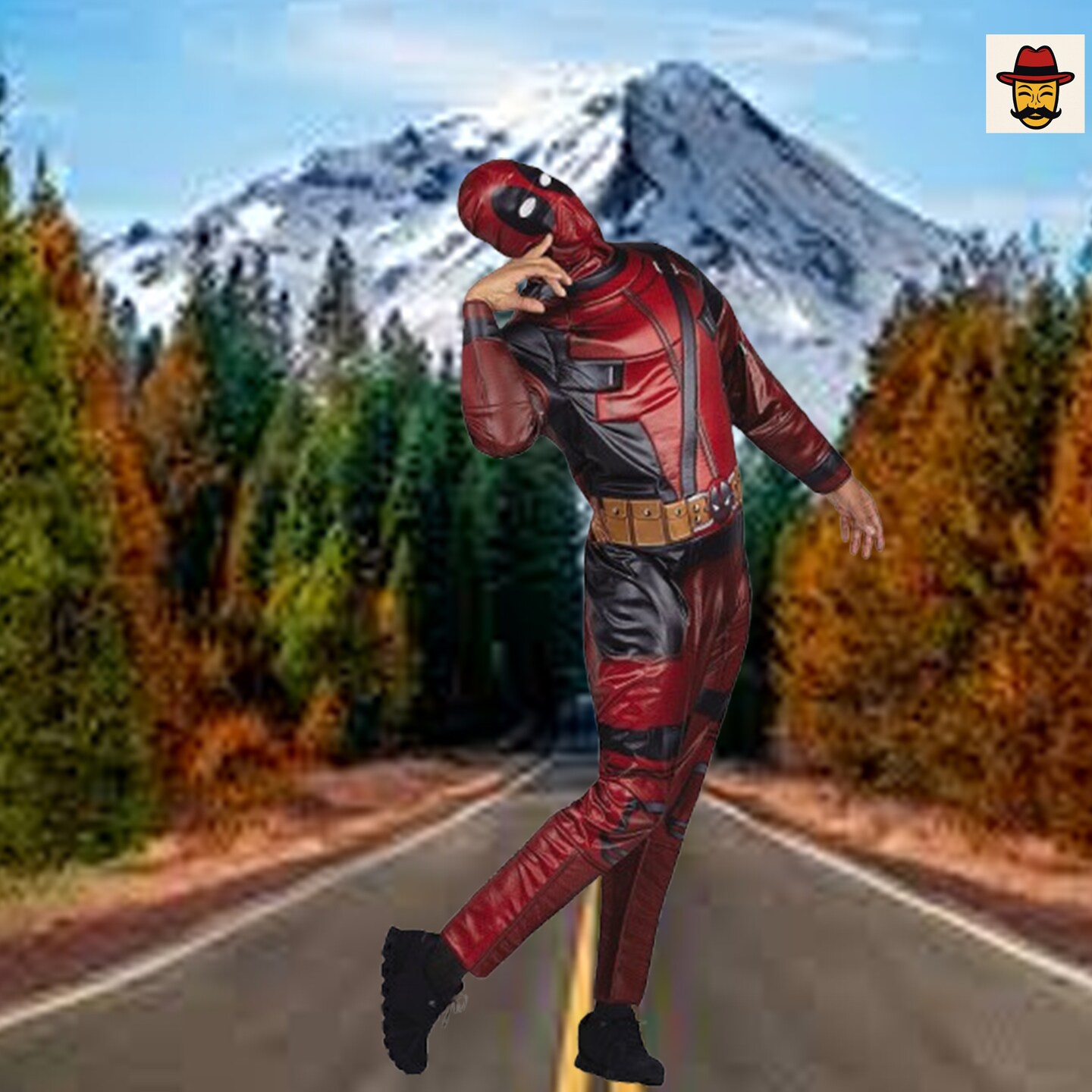 Marvel Deadpool Red Costume Padded Polyester Jumpsuit with Full Face Mask for Cosplay or Halloween