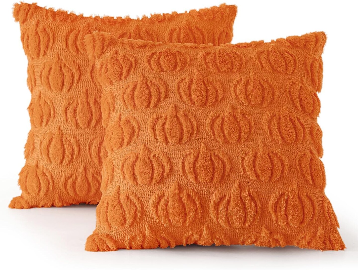Fall Decorative Pillow Covers 18x18 in – Set of 2 Orange Pumpkin Faux Fur Pillows for Halloween, Thanksgiving, Autumn Harvest, Couch, Sofa, Porch, Bedroom, Living Room
