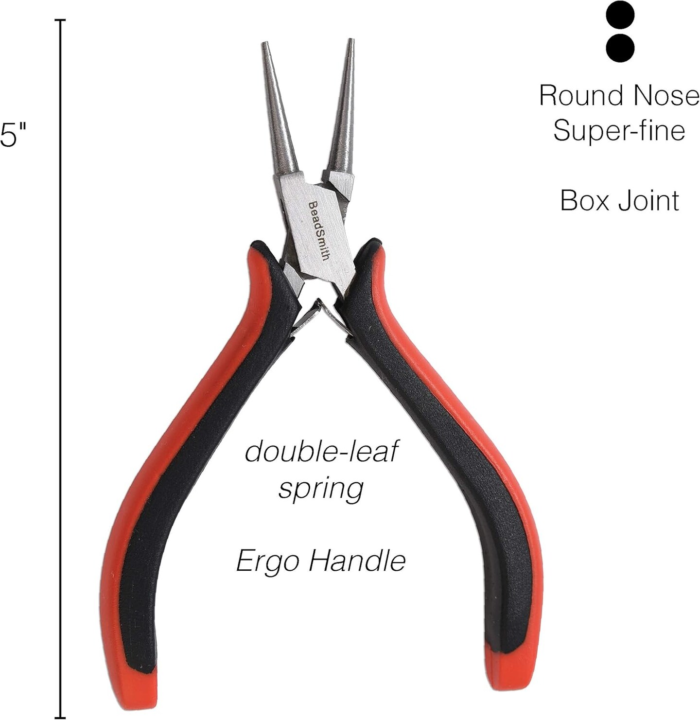 The Beadsmith Round Nose Pliers – Fine Tips – 5 inches (127mm) – Ergonomic Handle with Double Leaf Springs – Jewelry Making Tool for Creating Bracelets, Earrings and Necklaces