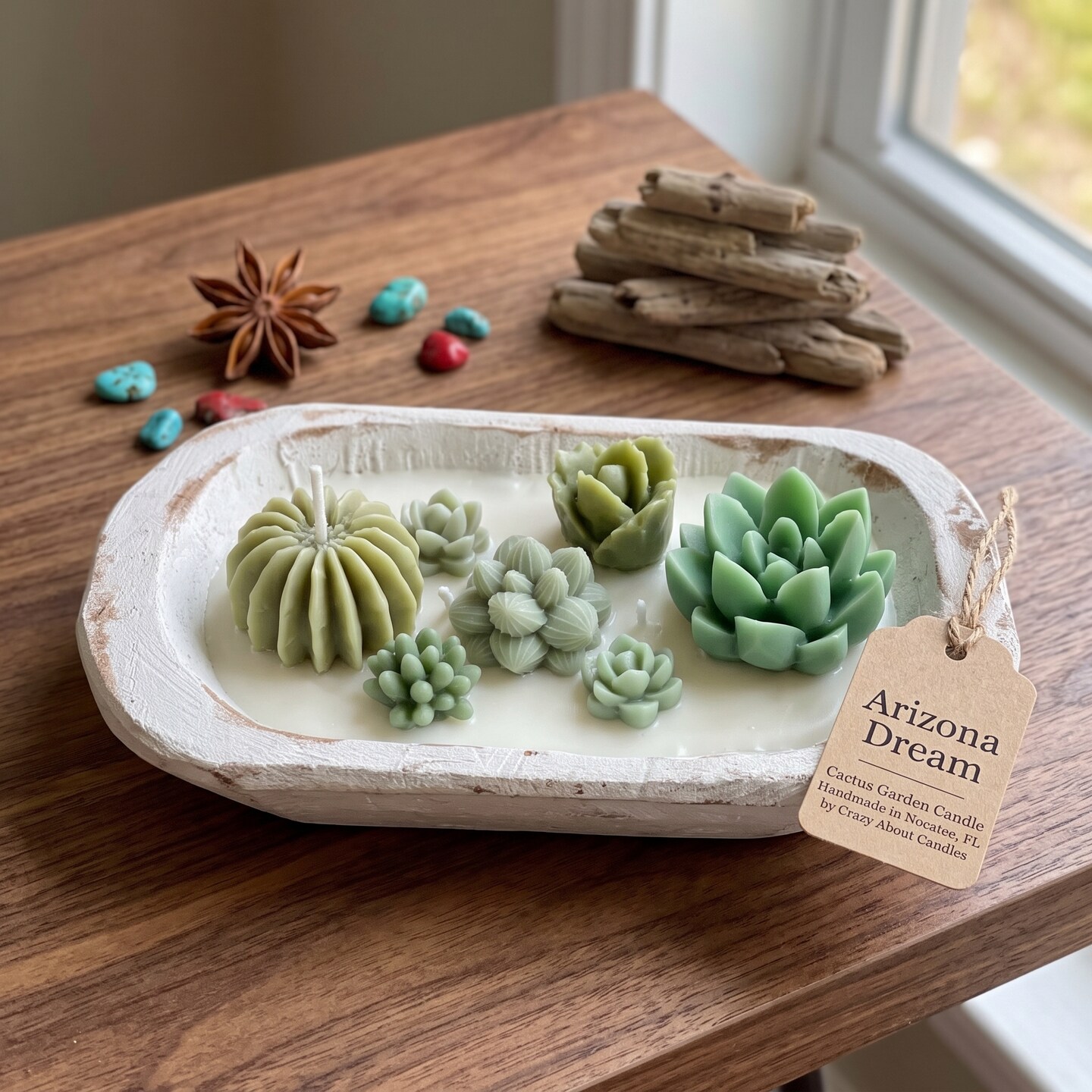 Arizona Dream Scented Cactus Garden Candle in Wooden Bowl