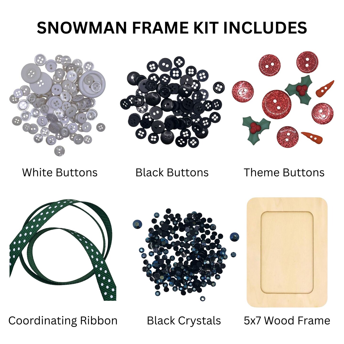 Buttons Galore &#x26; More Winter Snowman DIY Button Art Frame Kit, Natural Wood with Black White Buttons, 5x7 Inches, Holiday Wall Decor, Ages 6+