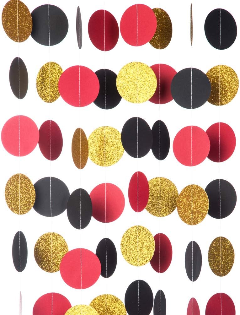 Glitter Garland Circle Dots Hanging Decor - Gold Glitter,Black,Red
