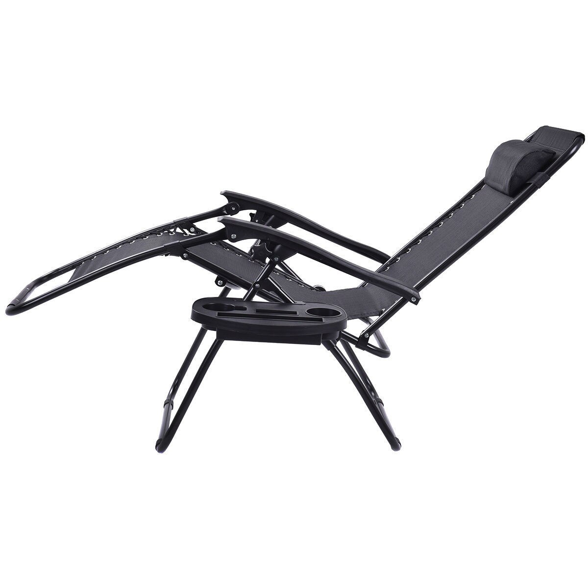Set of 2 Folding Zero Gravity Recliner Chairs with Cup Holder Tray and Headrest for Patio or Lawn