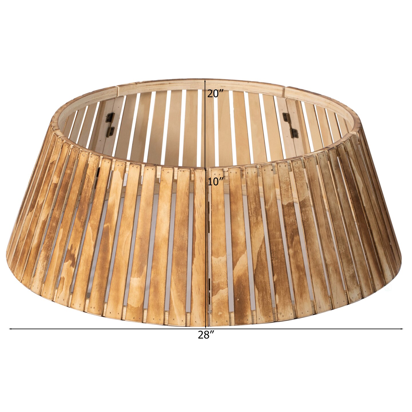 Gardenised Natural Wood Christmas Tree Collar Box with Slatted Panel Design Foldable Tapered Base Cover for Holiday Tree Stand Skirt Alternative for Indoor Seasonal Displays and Festive Home Decor