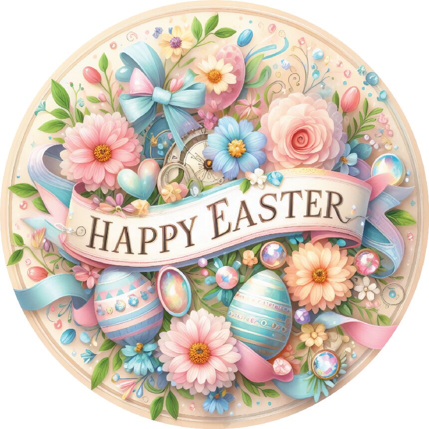 Happy Easter Pastel Eggs Floral Sign