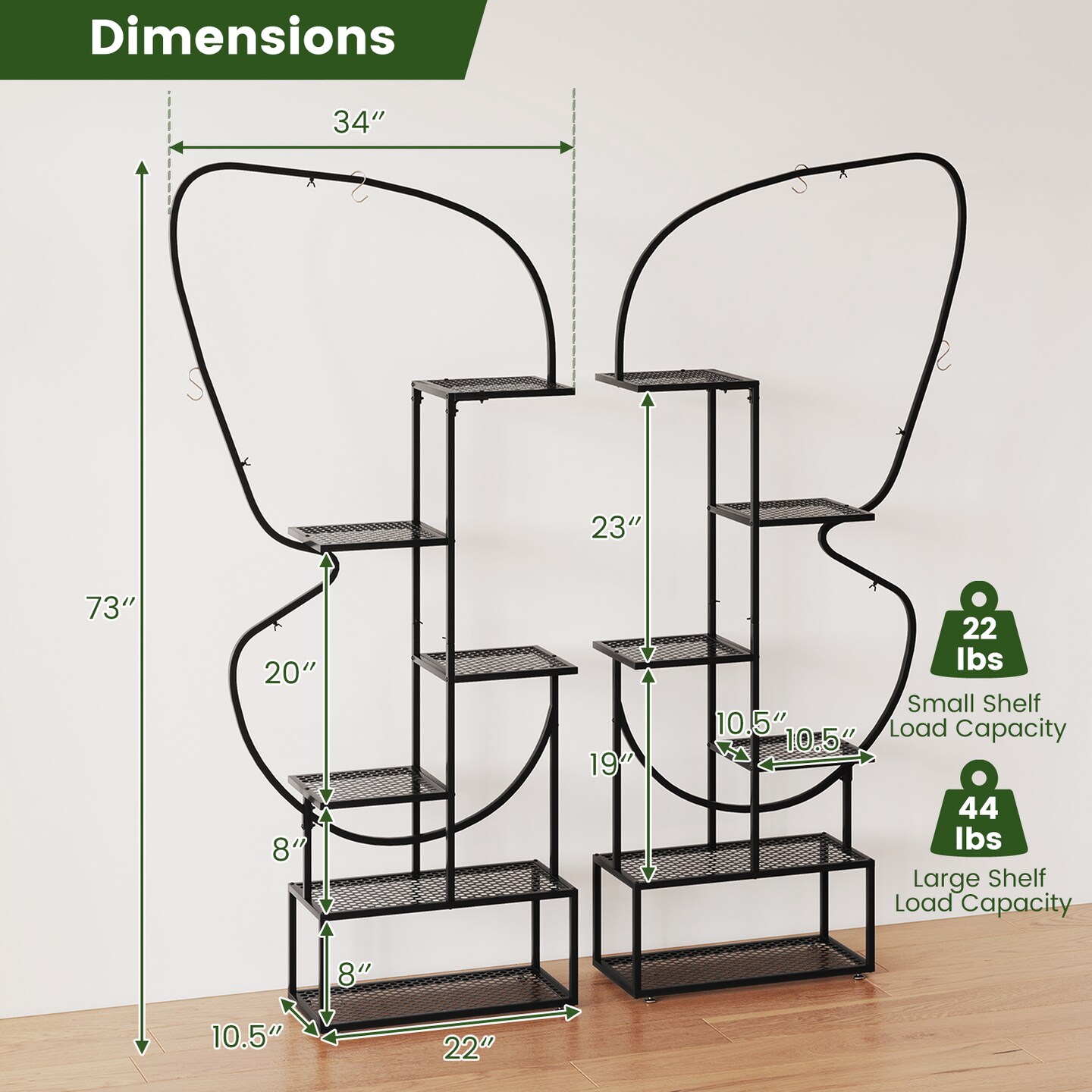 Black 6 Tier Plant Rack Metal 2 Pack Indoor Outdoor Display Stand