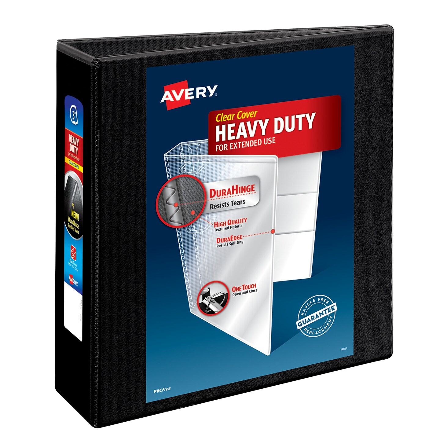 Avery Nonstick Heavy-Duty View 3 Ring Binder, 3" One Touch Slant Rings, 1 Black Binder (05600)