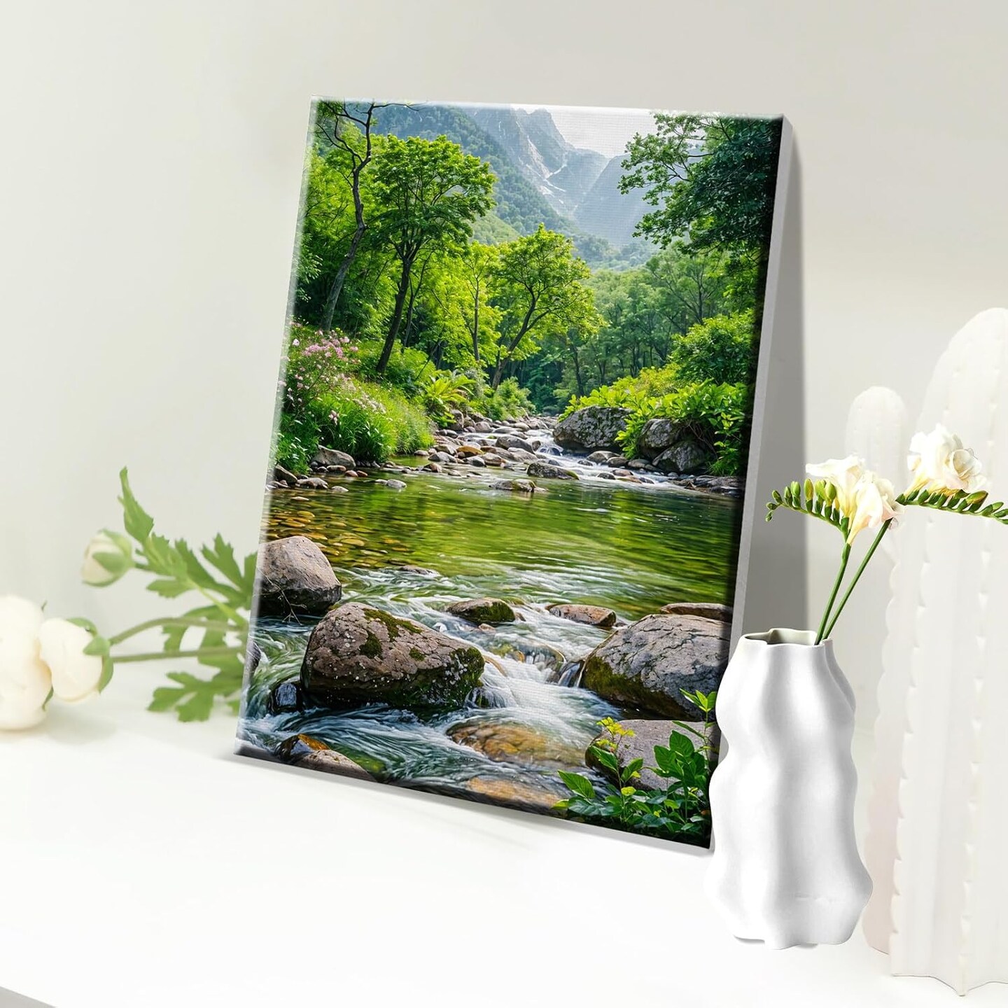 Landscape Paint by Number Kit for Adults Beginner with Easel Mountain Adult Paint by Number Kits on Canvas with Frame Forest DIY Oil Painting Kits for Gift Home Wall Decor 7.87x11.81 Inch