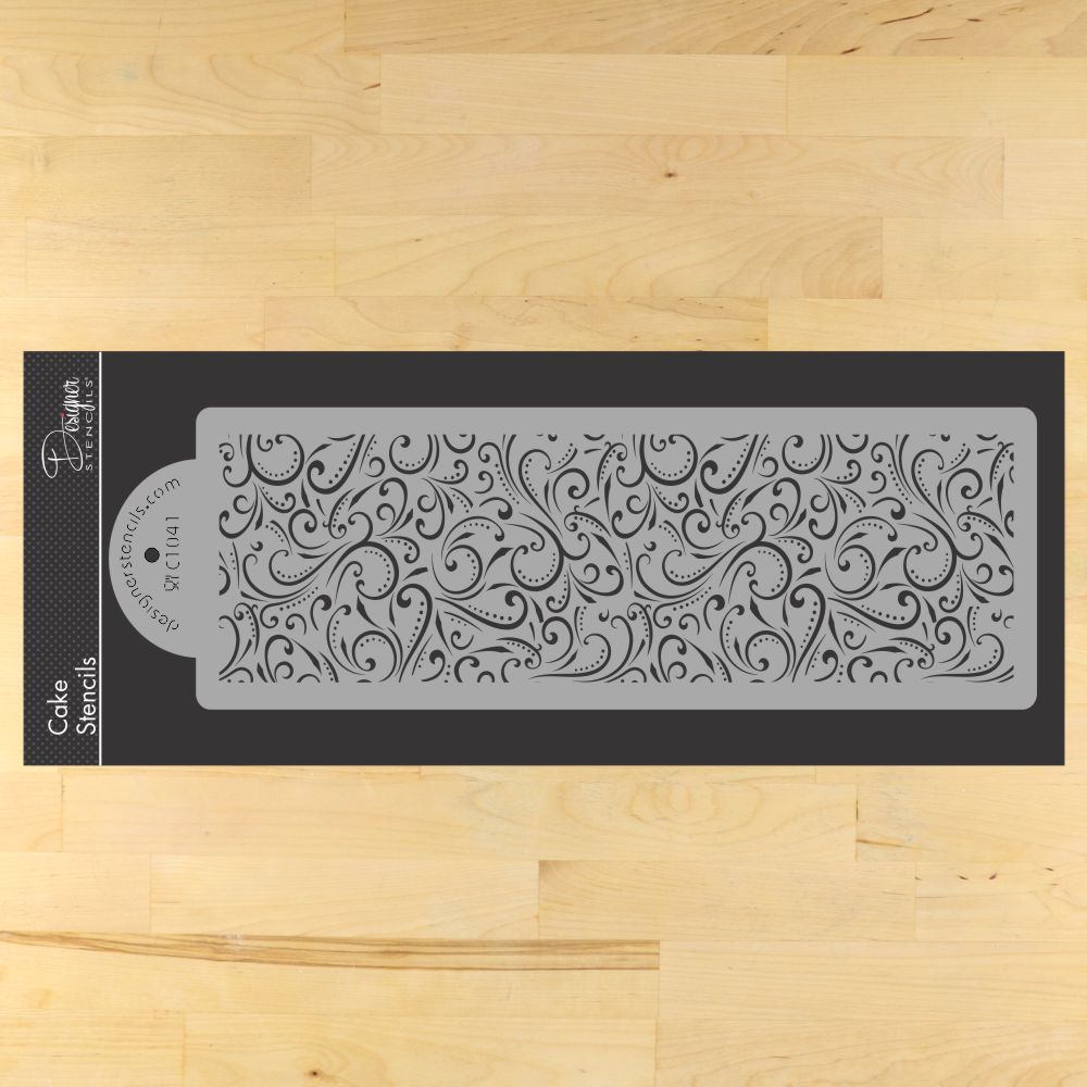 Swirls and Dots All Over Print Cake Stencil Side | C1041 by Designer Stencils | Cake Decorating Tools | Baking Stencils for Royal Icing, Airbrush, Dusting Powder | Reusable Plastic Food Grade Stencil for Cakes | Easy to Use & Clean Cake Stencil
