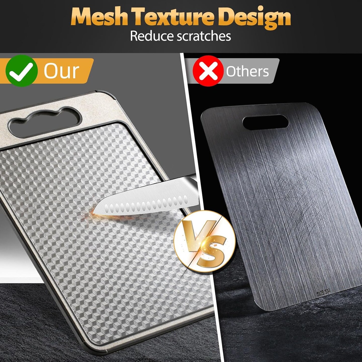 Stainless Steel Cutting Board for Kitchen, Non Toxic Large Chopping Board Double Sided Non-slip Scratch-resistant Mesh Design with Juice Groove Food-Grade Wheat Straw PP 15&#xD7;10 In Easy to Clean