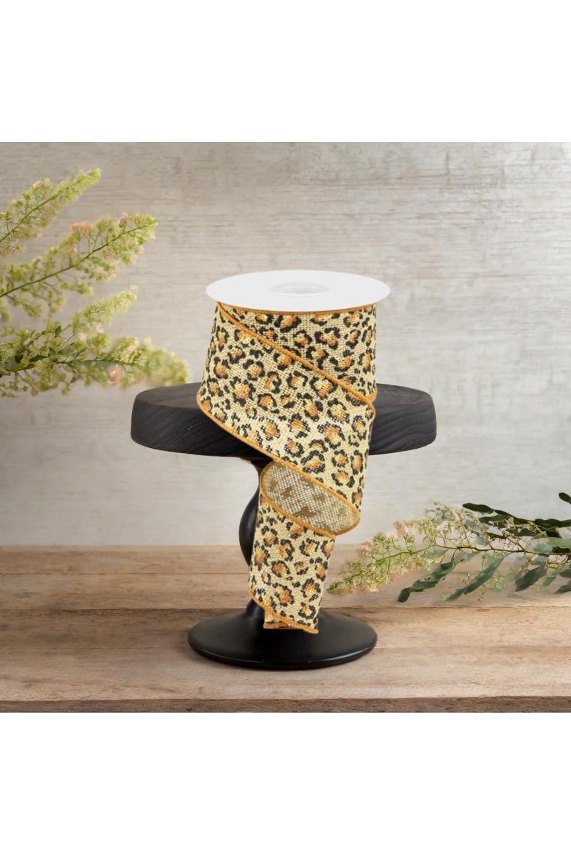 2.5&#x22; Metallic Leopard Print Burlap Ribbon: Natural (10 Yards)