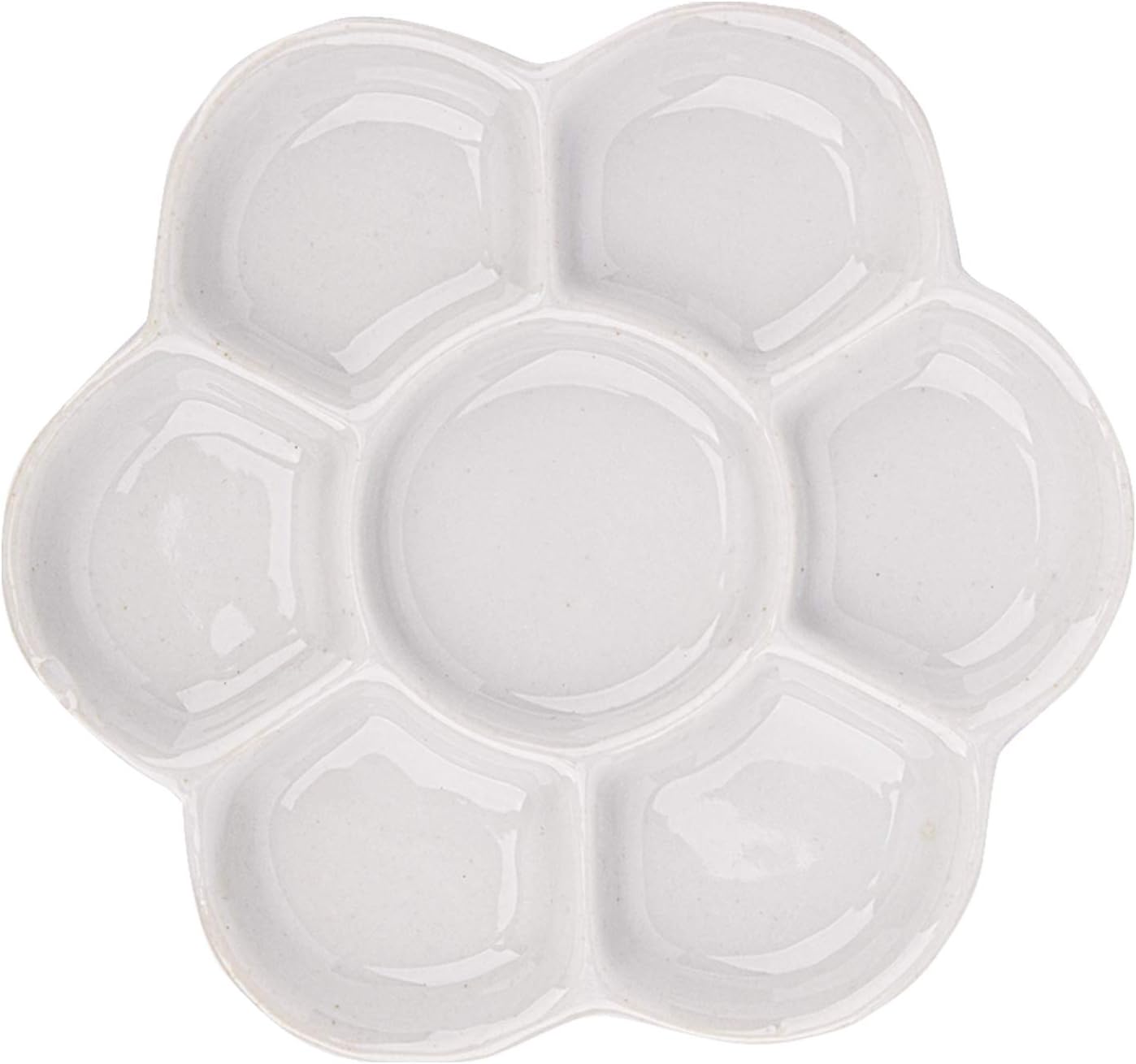 4 Pieces Ceramic Paint Palette Artist 7 Well Flower Palettes Painting Oil Watercolor Mixing Trays