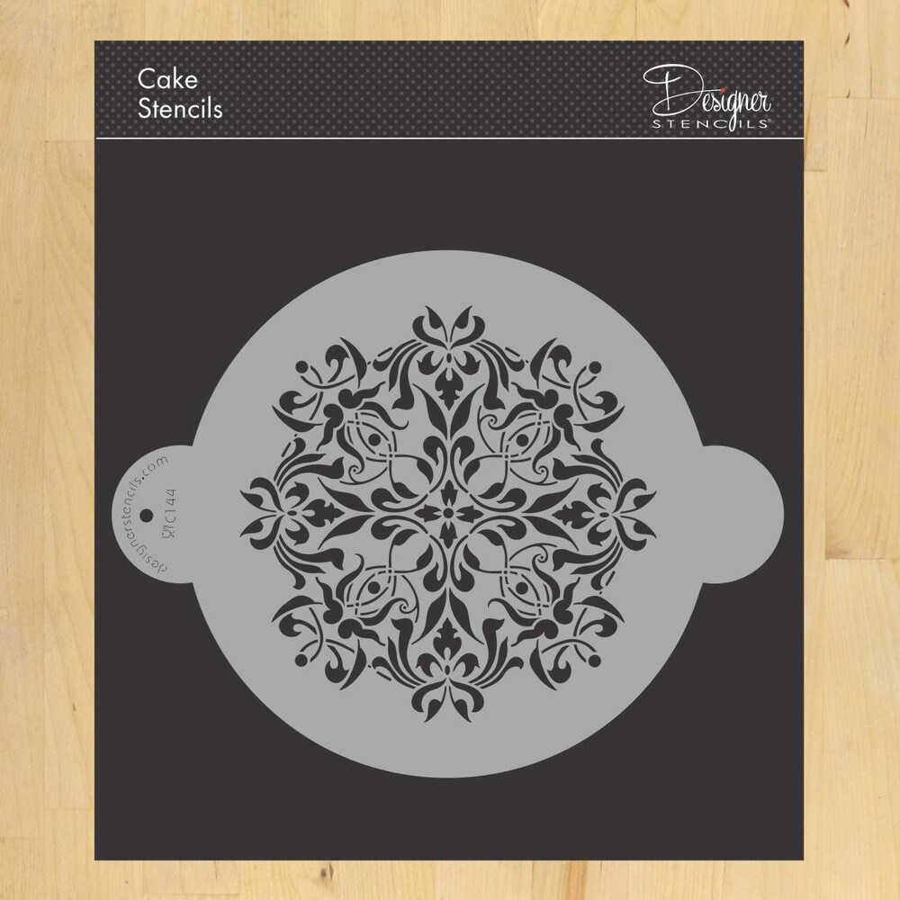 Medium French Medallion Cake Stencil | C084 by Designer Stencils | Cake Decorating Tools | Baking Stencils for Royal Icing, Airbrush, Dusting Powder | Reusable Plastic Food Grade Stencil for Cakes | Easy to Use &#x26; Clean Cake Stencil