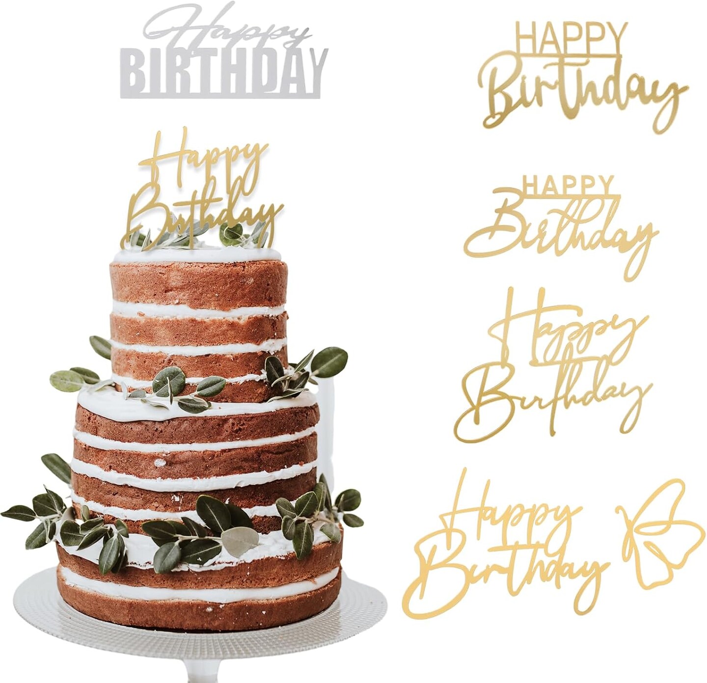 6PCS Happy Birthday Cake Toppers Set Side Mirror Acrylic Cake Topper Glitter Happy Birthday Cake Topper Birthday Decorations for DIY Cake Decor Cake Tools Birthday Party Supplies