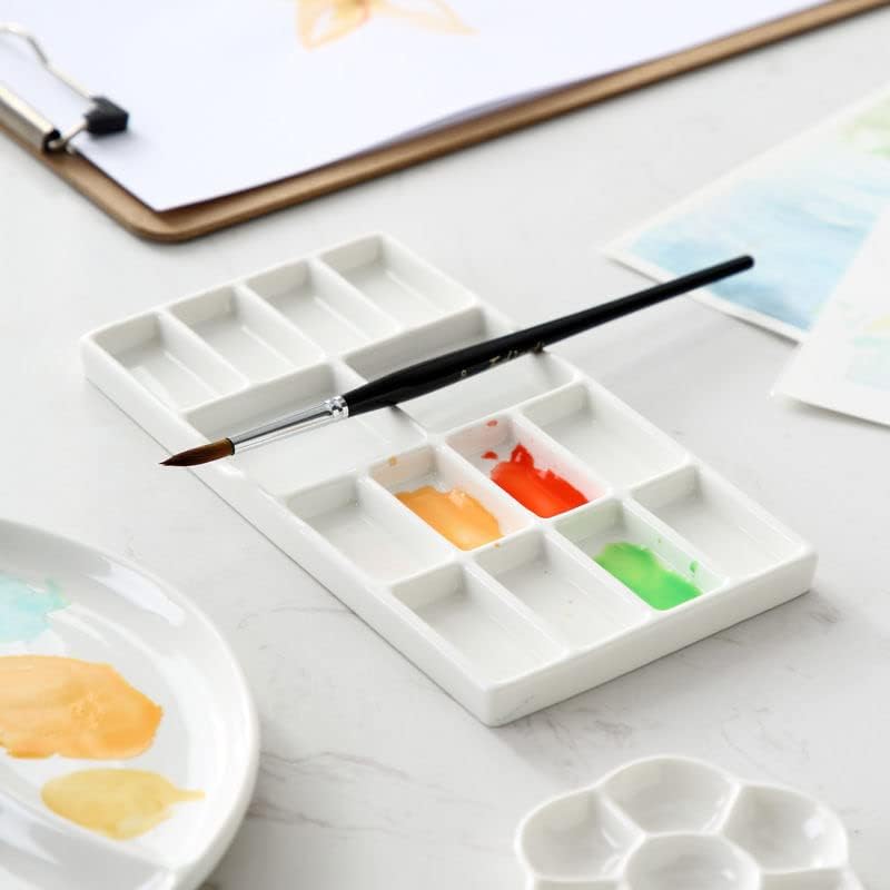 Ceramic Paint Palette, 8 inch, 14 Wells, Porcelain, White, Modern