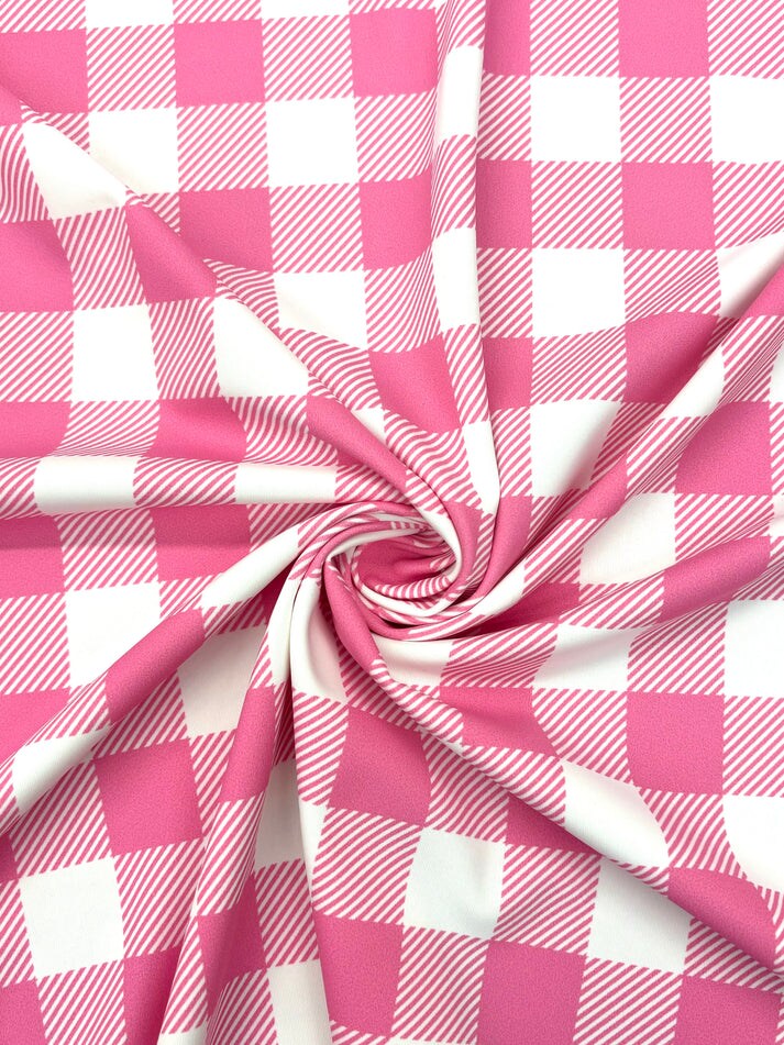 1 Yard Pink Gingham Print Spandex Fabric Four Way Stretch for Swimwear and Costumes 58"/60" Width