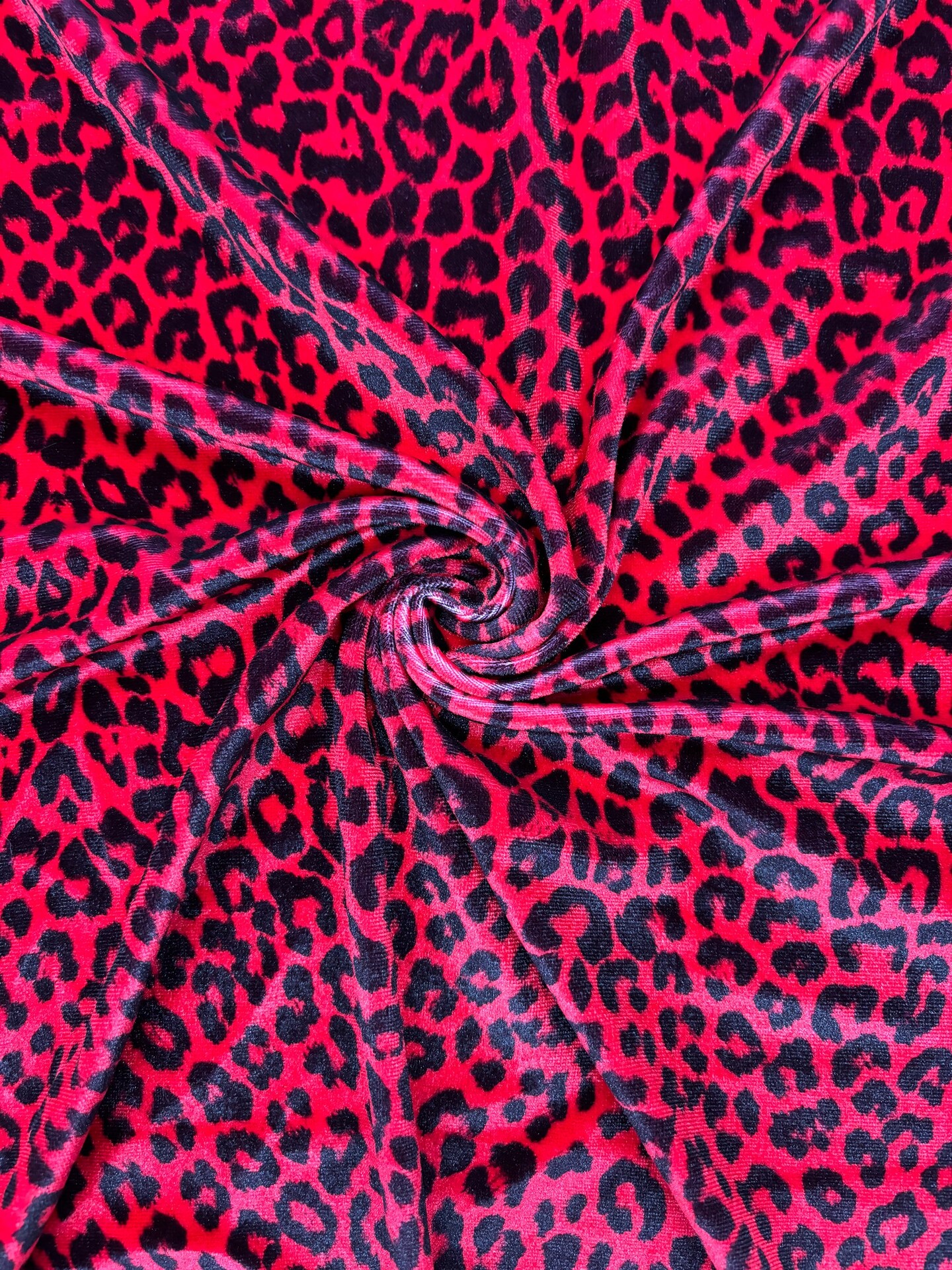 1 Yard Red Leopard Print Stretch Velvet Fabric for Costumes Leggings Dancewear Streetwear