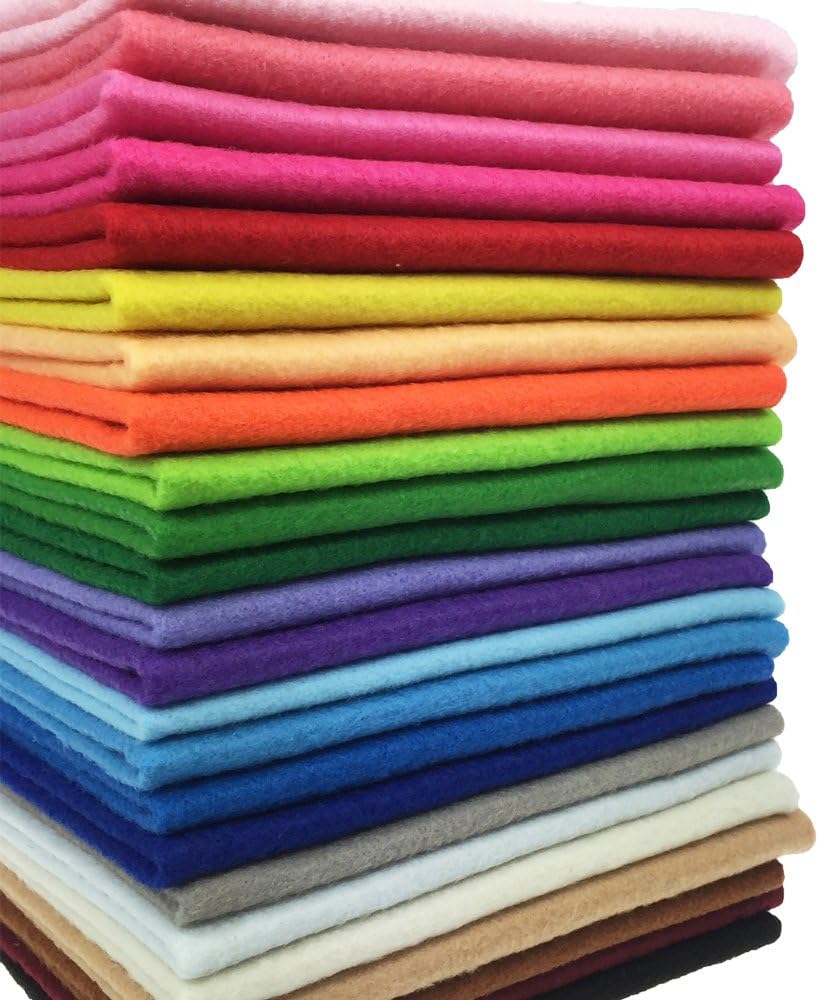Greentek; 24 Pack Thick Felt Fabric Sheets 8x12 Inch, 1.4mm Soft Assorted Color Felt Squares, Wool Blend Craft Felt for Sewing, DIY Crafts, Patchwork, Appliqué, Home Decor & Handmade Projects; Category:Felt; Image:1