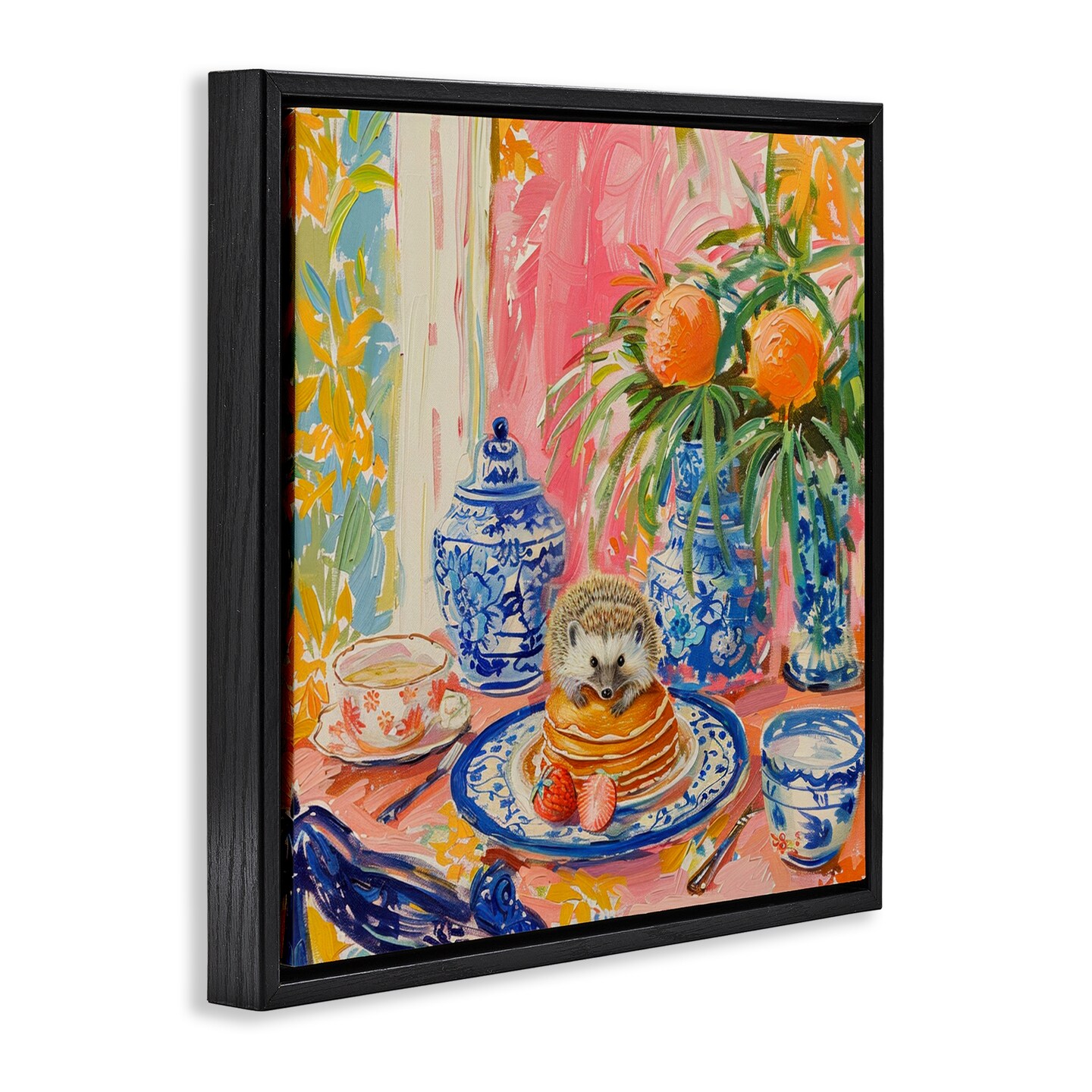 Stupell Industries Pancakes Stack & Hedgehog Floater Framed Canvas Wall Art Design by LSR Design Studio