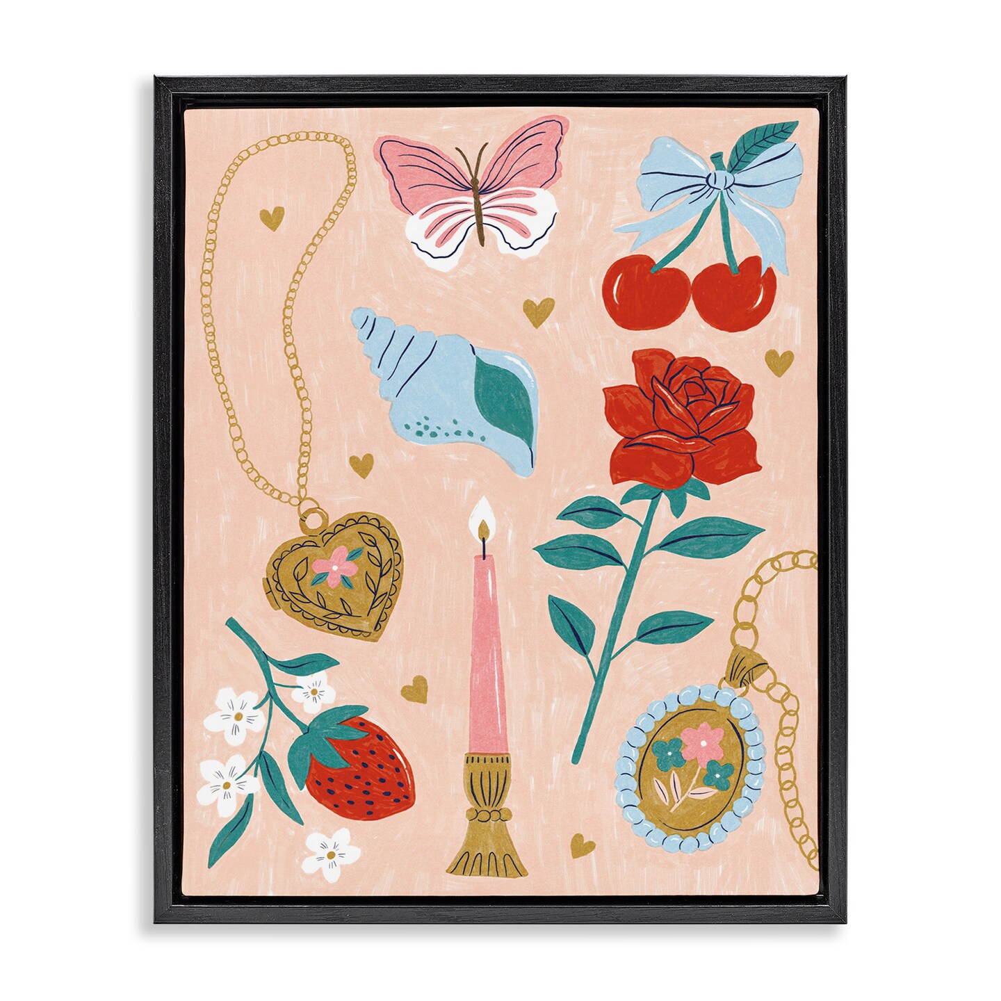 Stupell Industries Fun Feminine Embellishments Floater Framed Canvas Wall Art Design by Lisa Barlow