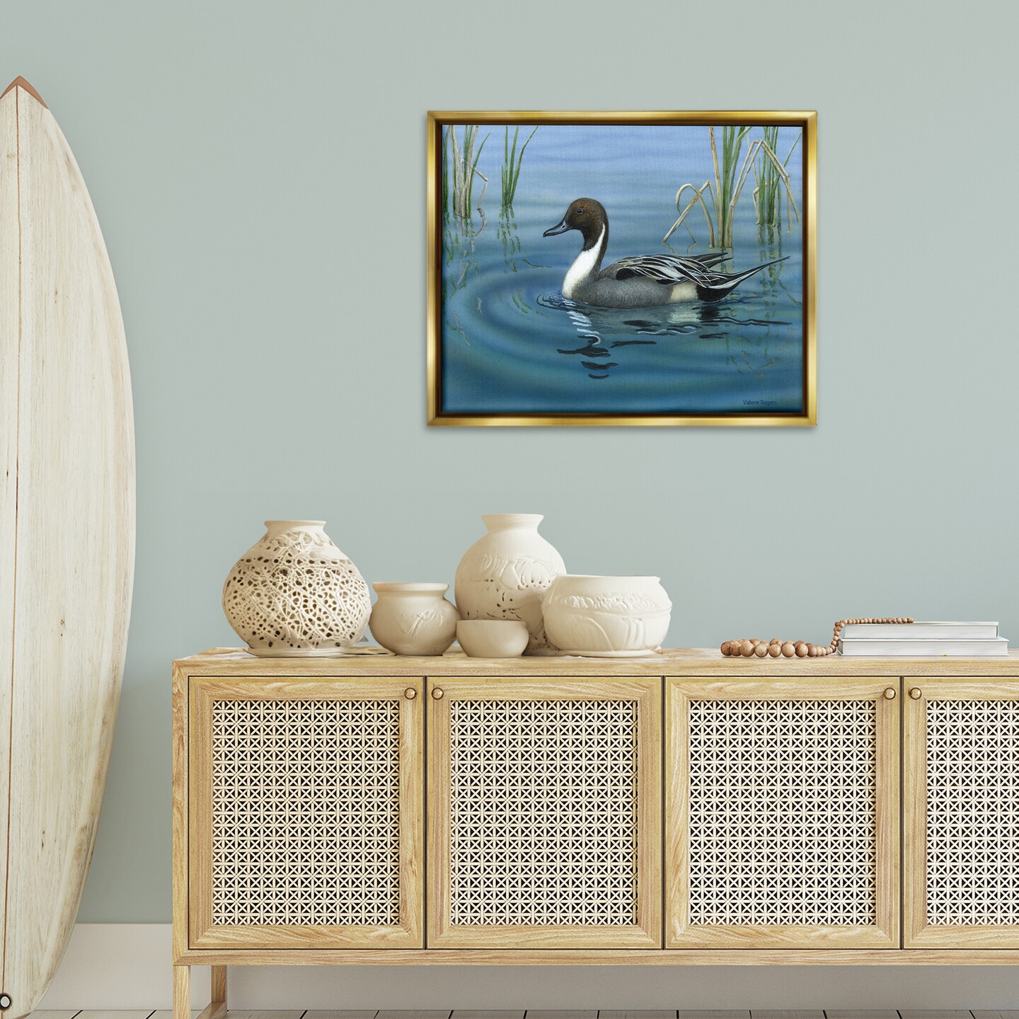 Stupell Industries Pintail Loon in Pond Floater Framed Canvas Wall Art Design by Valerie Rogers