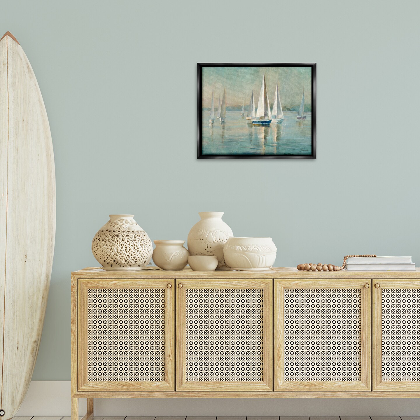 Stupell Industries Sailboats at Sunrise Floater Framed Canvas Wall Art Design by Danhui Nai