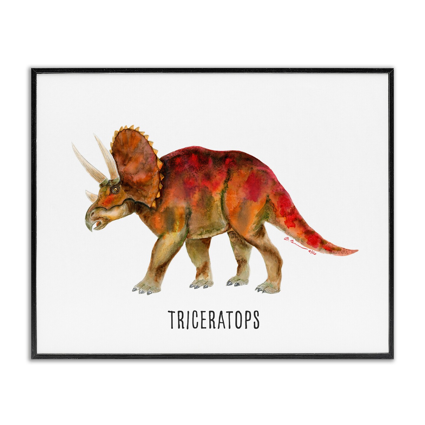 Stupell Industries Triceratops Dinosaur Learning Framed Giclee Wall Art Design by Brett Blumenthal