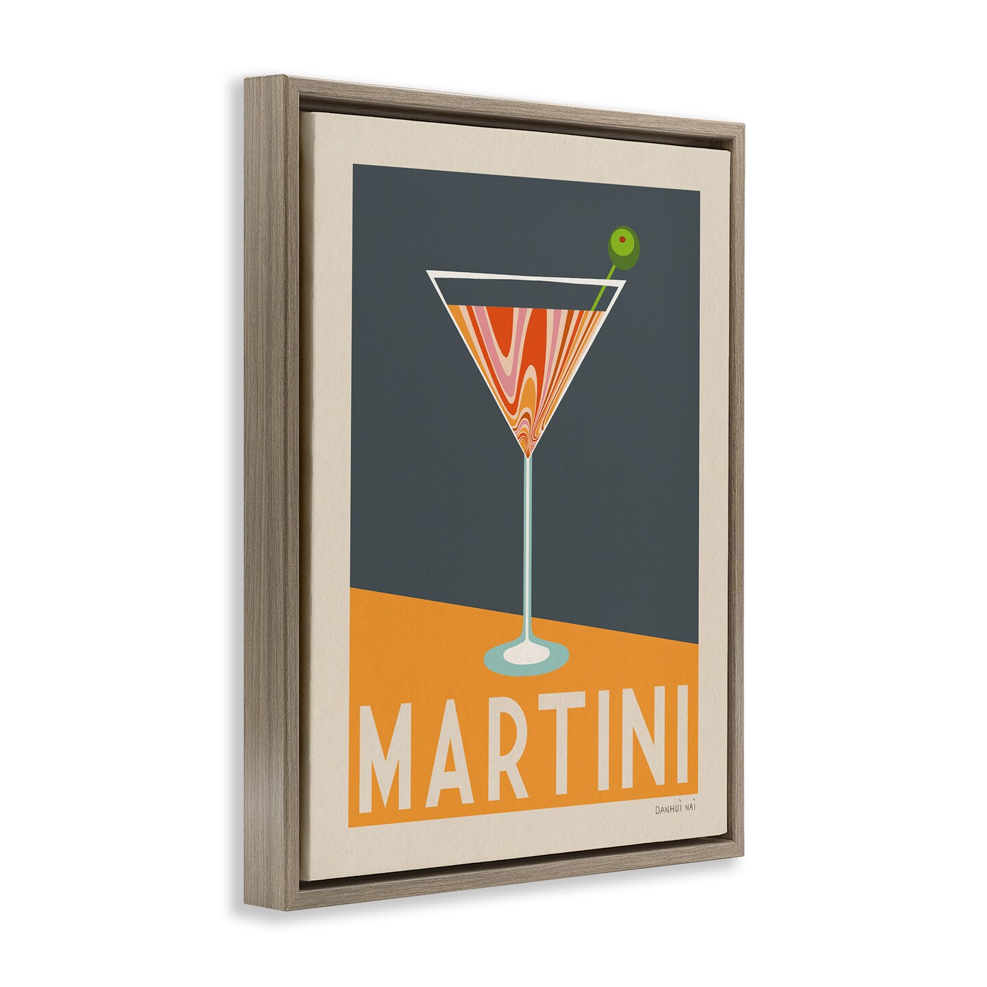 Stupell Industries Retro Swirled Martini Floater Framed Canvas Wall Art Design by Danhui Nai