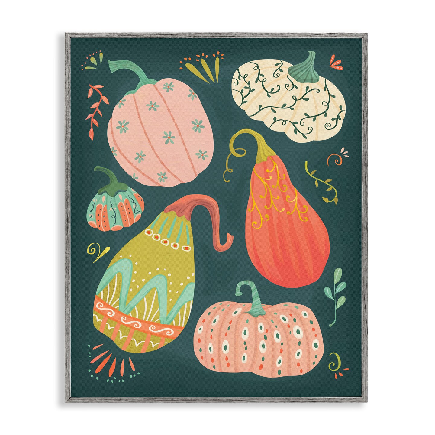 Stupell Industries Patterned Autumn Gourds Framed Giclee Wall Art Design by Laura Watson