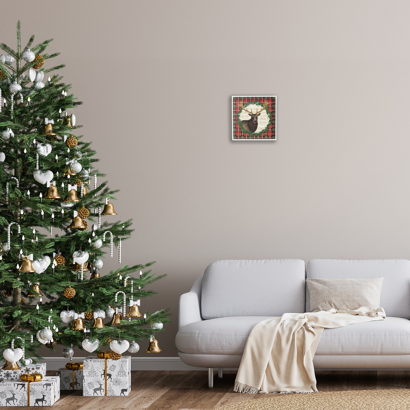 Stupell Industries Festive Plaid Elk Framed Giclee Wall Art Design by Paul Brent