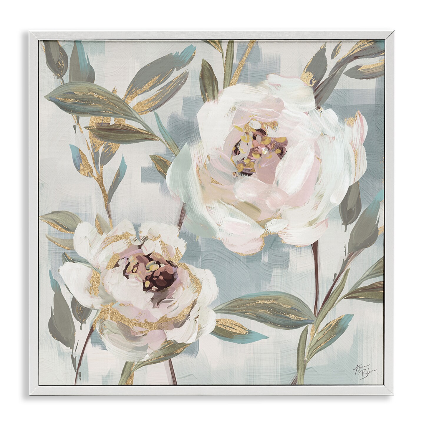 Stupell Industries White Peony Duo Framed Giclee Wall Art Design by Nina Blue