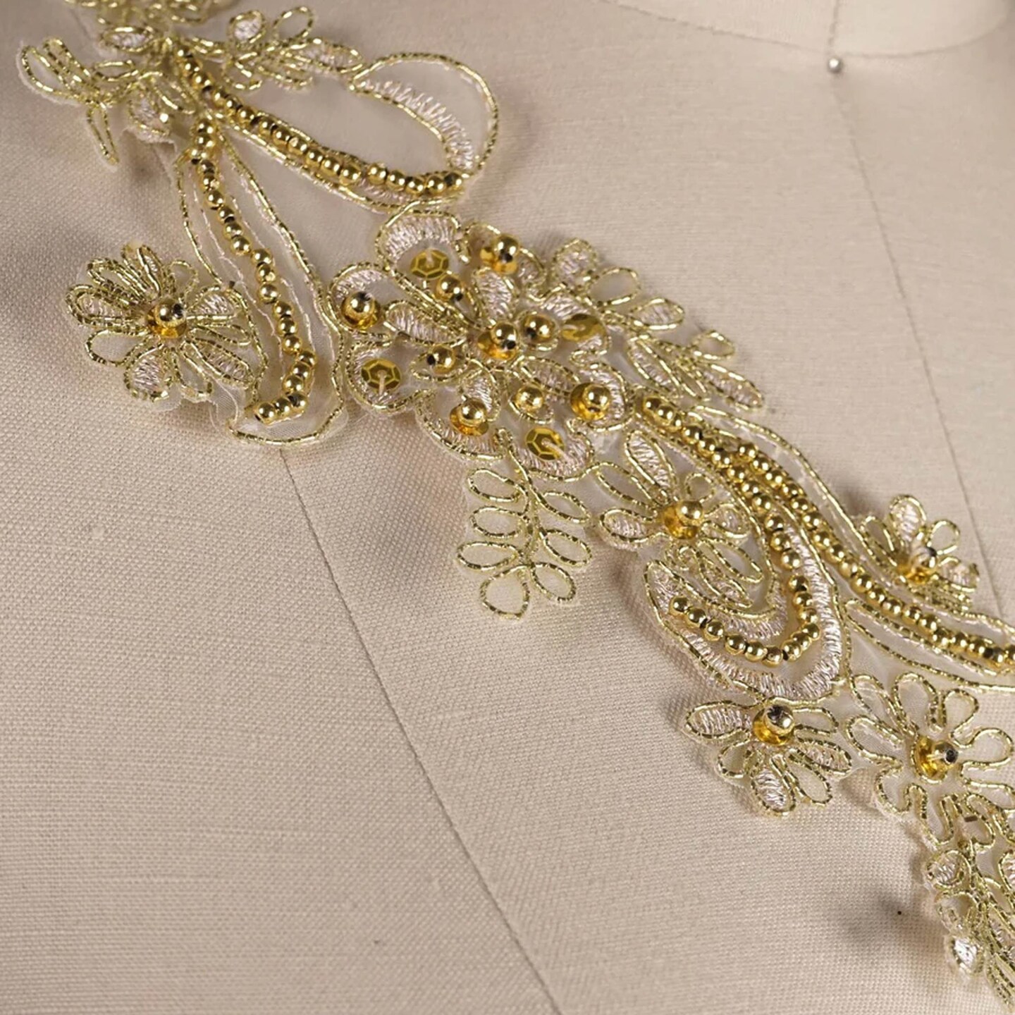 2 Piece 9" Vibrant Gold Beaded Lace Applique for Gowns Costumes or Dancewear Design