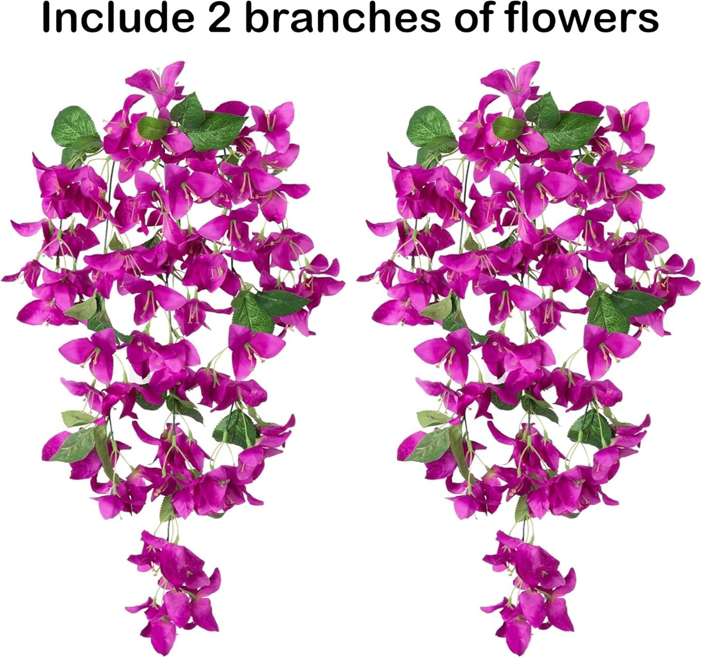 2PCS Bougainvillea Artificial Hanging Flowers (Fuchsia) 10"D x 6"W x 3"H