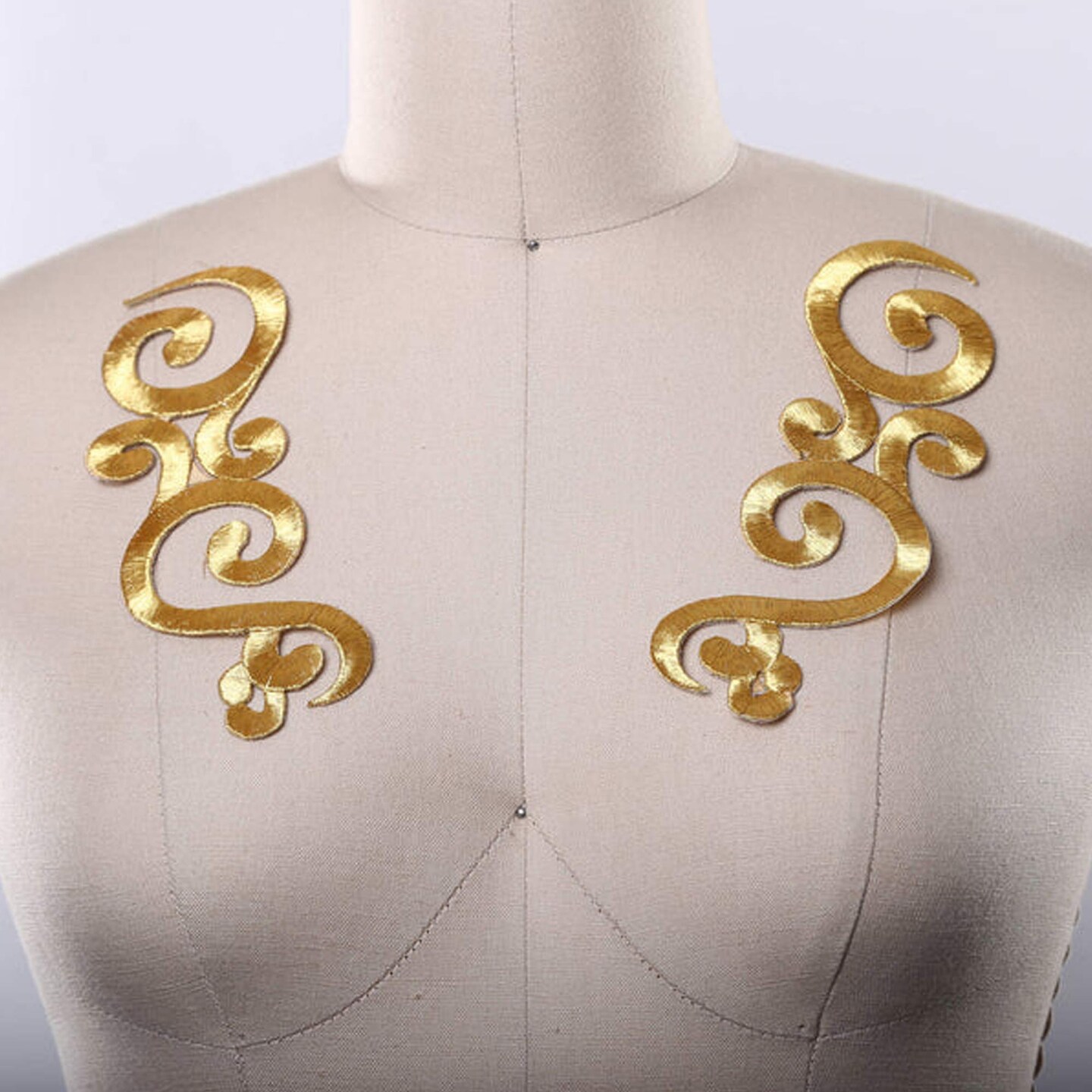 2 Pieces Metallic Gold Applique, Embroidered Iron-On Patches for Neckline, Dance & Costume Design