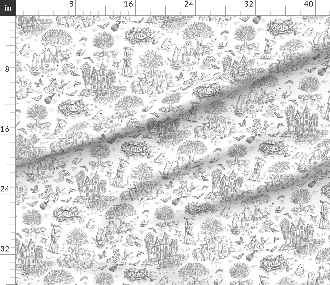 Ghosts Haunted House Jack O Lantern Pumpkins Graveyard Halloween Toile De Jouy Magic Custom Printed Fabric by Spoonflower Various Fabrics by the Yard or Fat Quarter