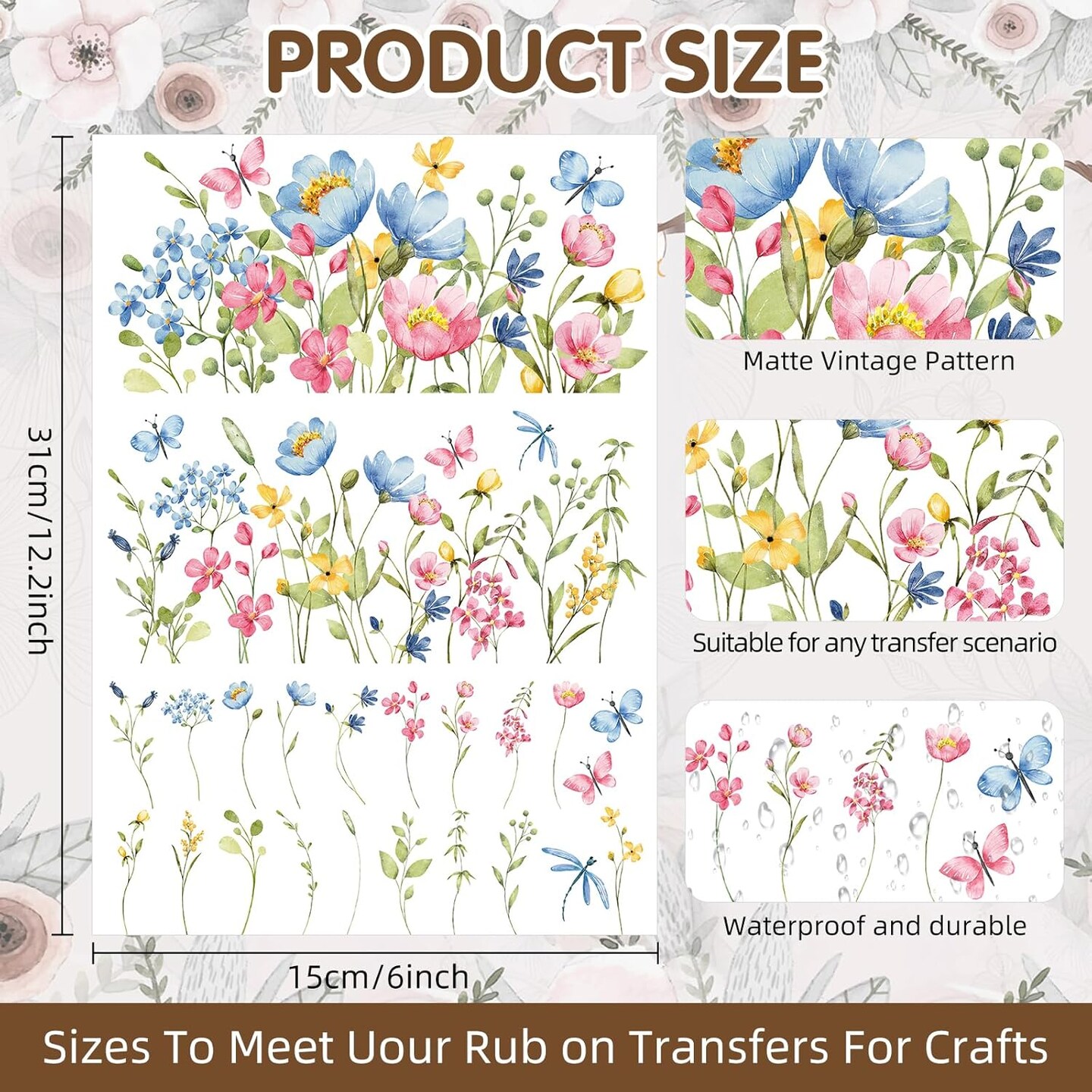 3 Sheets Vintage Rub On Transfers for Crafts